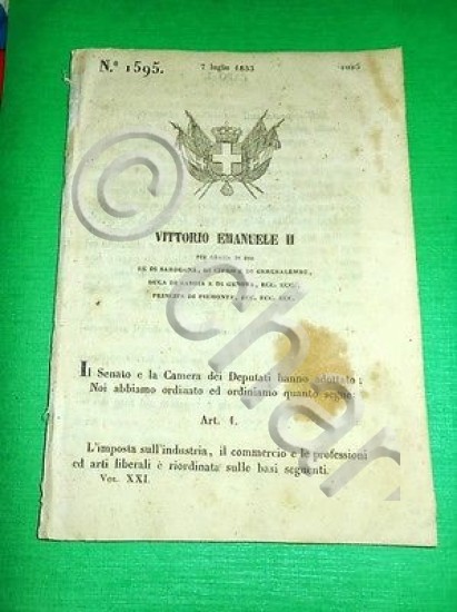 Decreti Regno Sardegna Torino Imposta Industria Commercio Tassa Patenti 1853