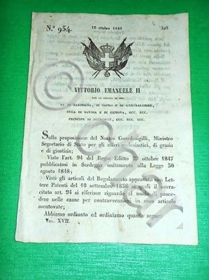 Decreti Regno Sardegna Torino Regolamento Conservazione Canali Irrigazione 1849