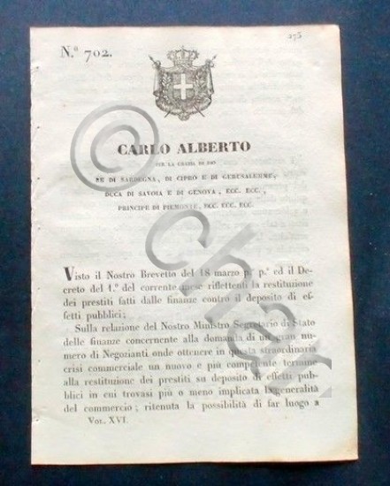 Decreto Carlo Alberto - I mutuatari contro il deposito di …