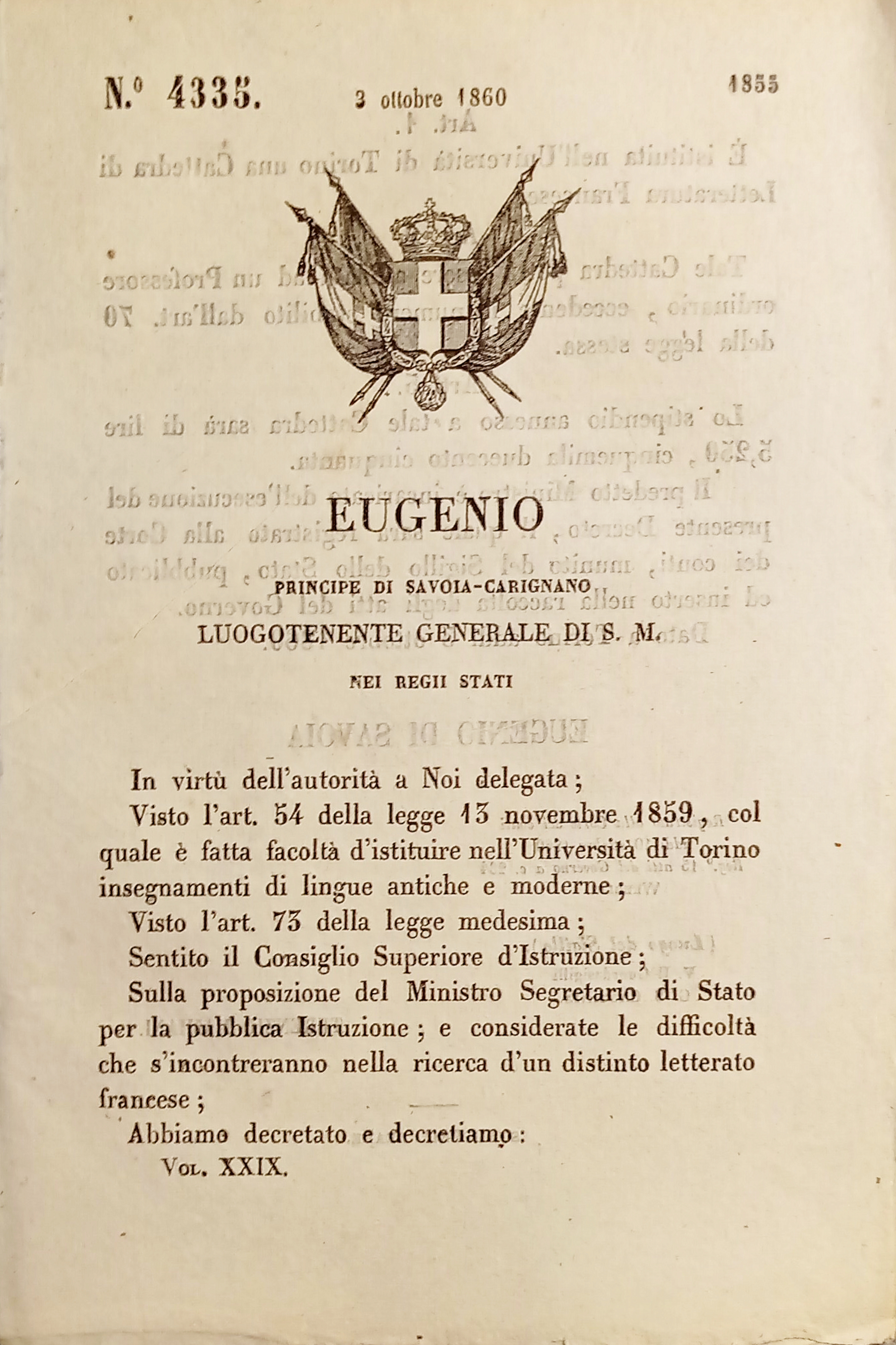 Decreto Eugenio - Cattedra di Letteratura Francese nell'Università Torino - …