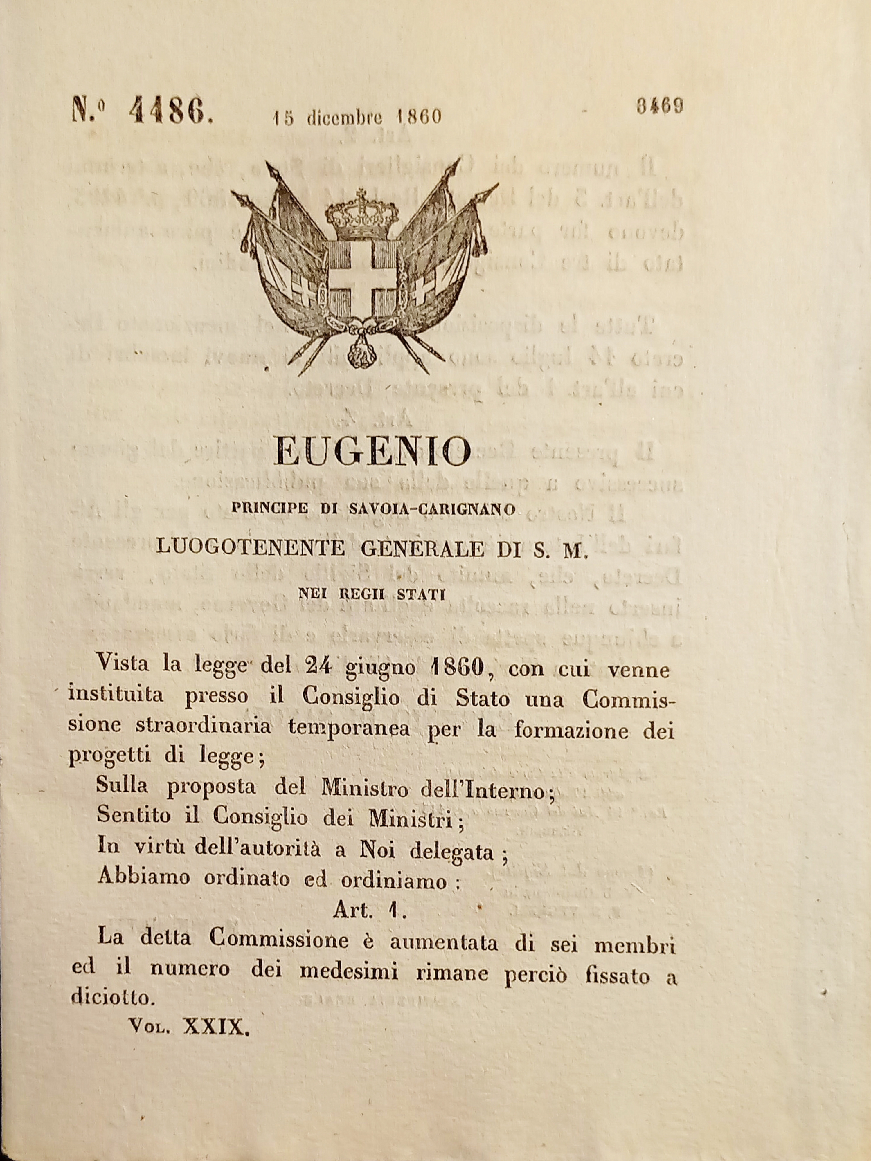 Decreto Eugenio - Commissione per formazione progetti leggi è aumentata …