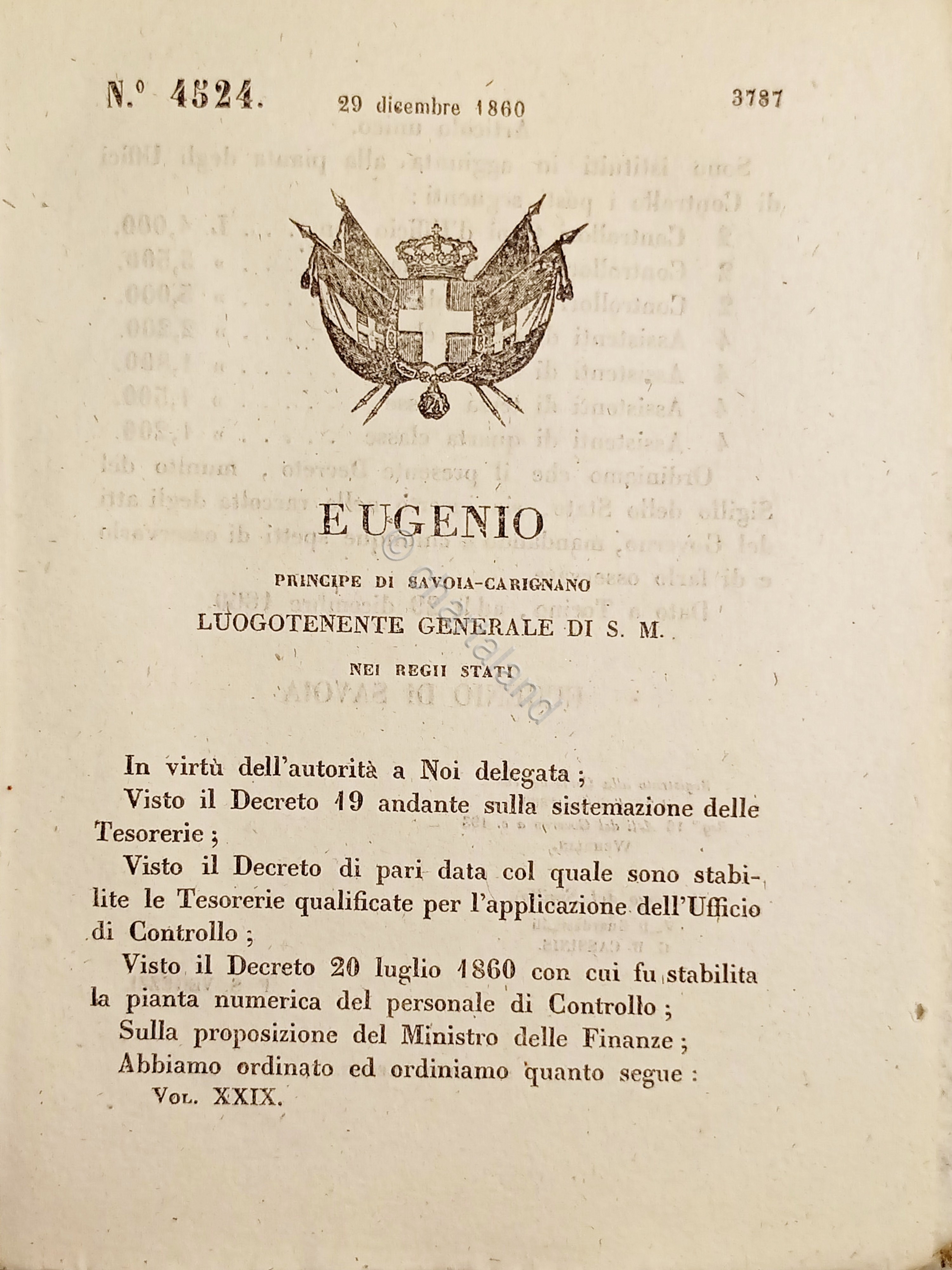 Decreto Eugenio - Istituiti in aggiunta alla pianta Uffici di …