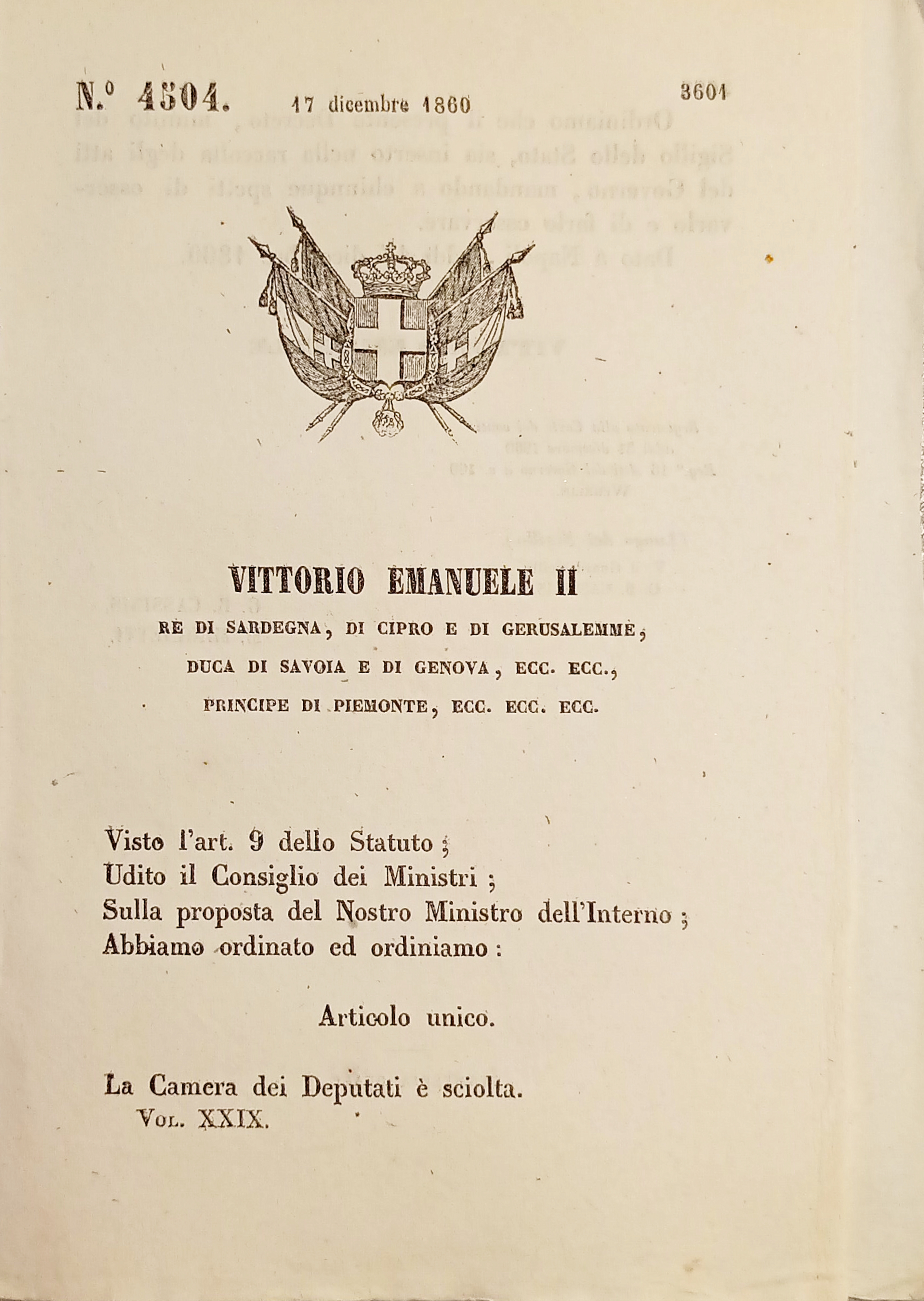 Decreto Eugenio - La Camera dei Deputati è sciolta - …