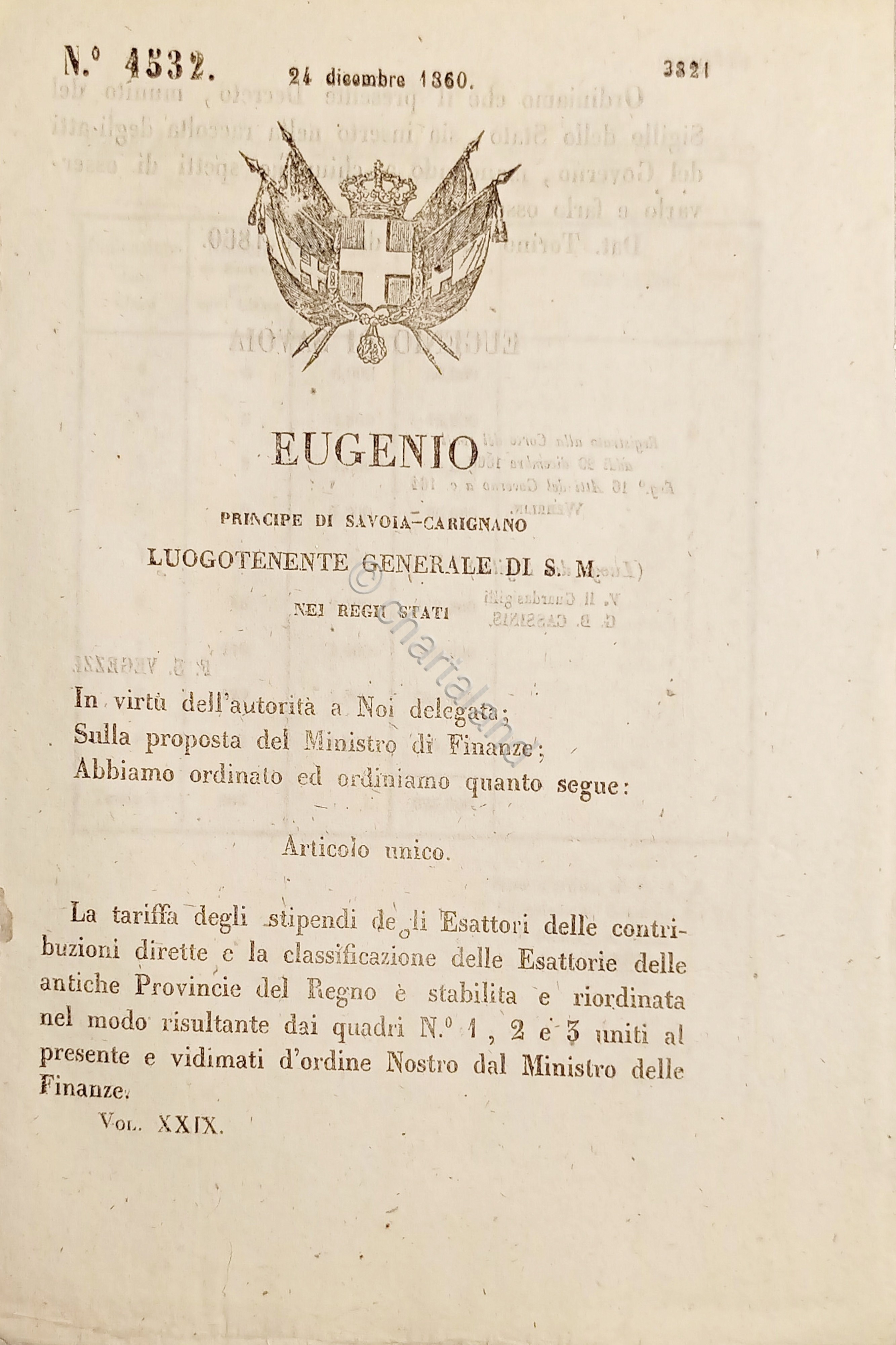 Decreto Eugenio - La tariffa degli stipendi degli Esattori - …
