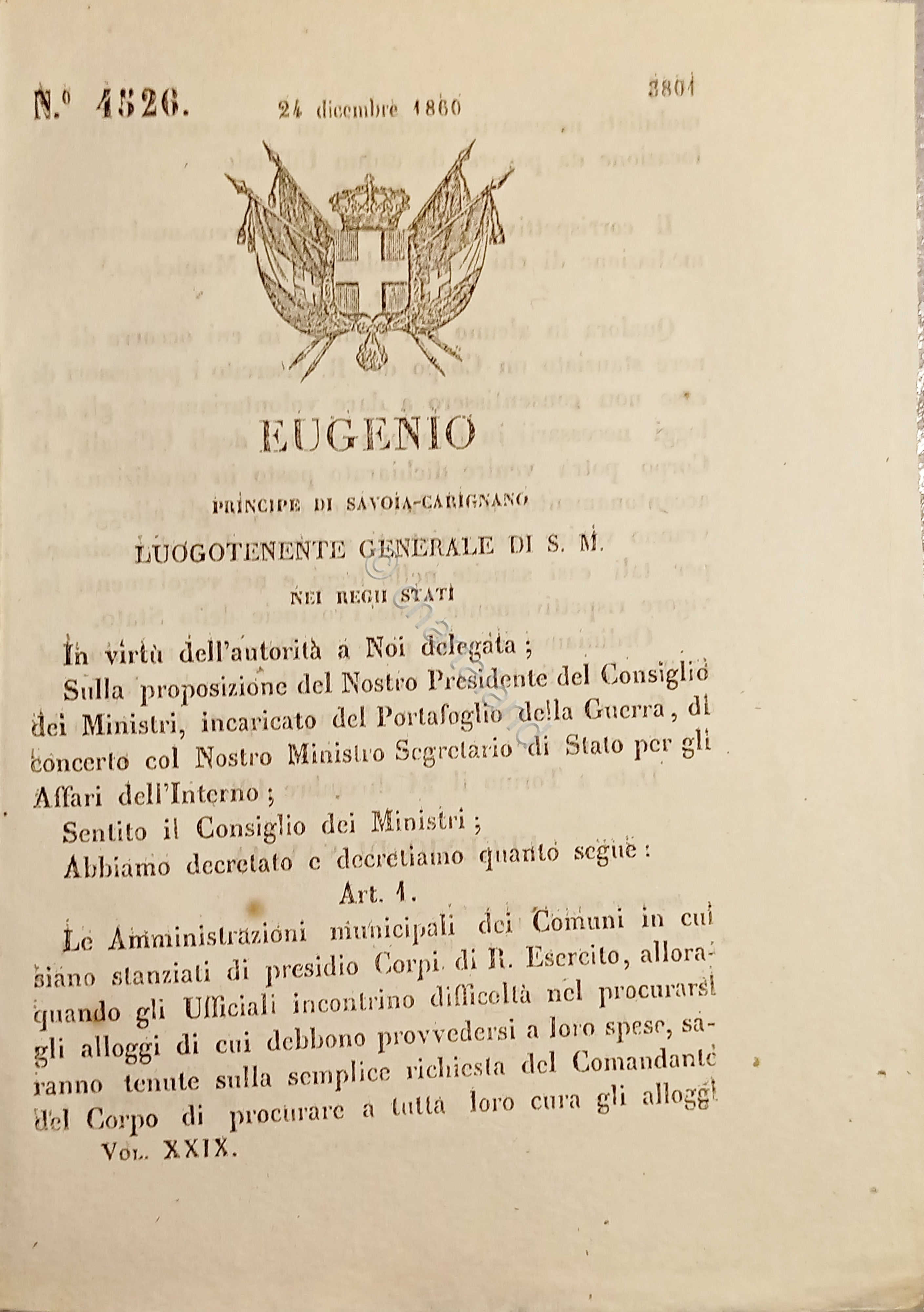 Decreto Eugenio - Le Amministrazioni municipali dei Comuni - 1860