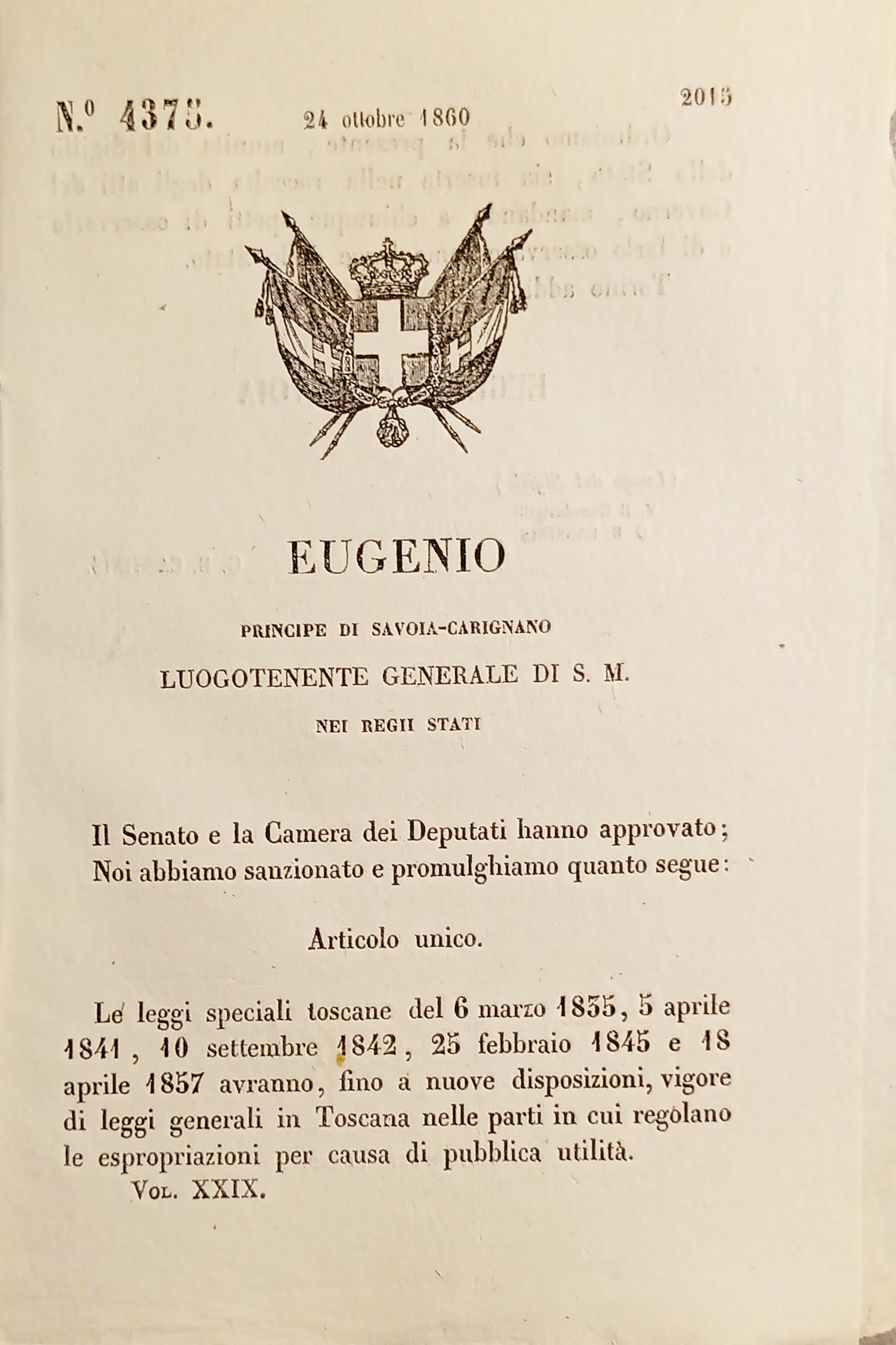 Decreto Eugenio - Leggi generali in Toscana per causa di …