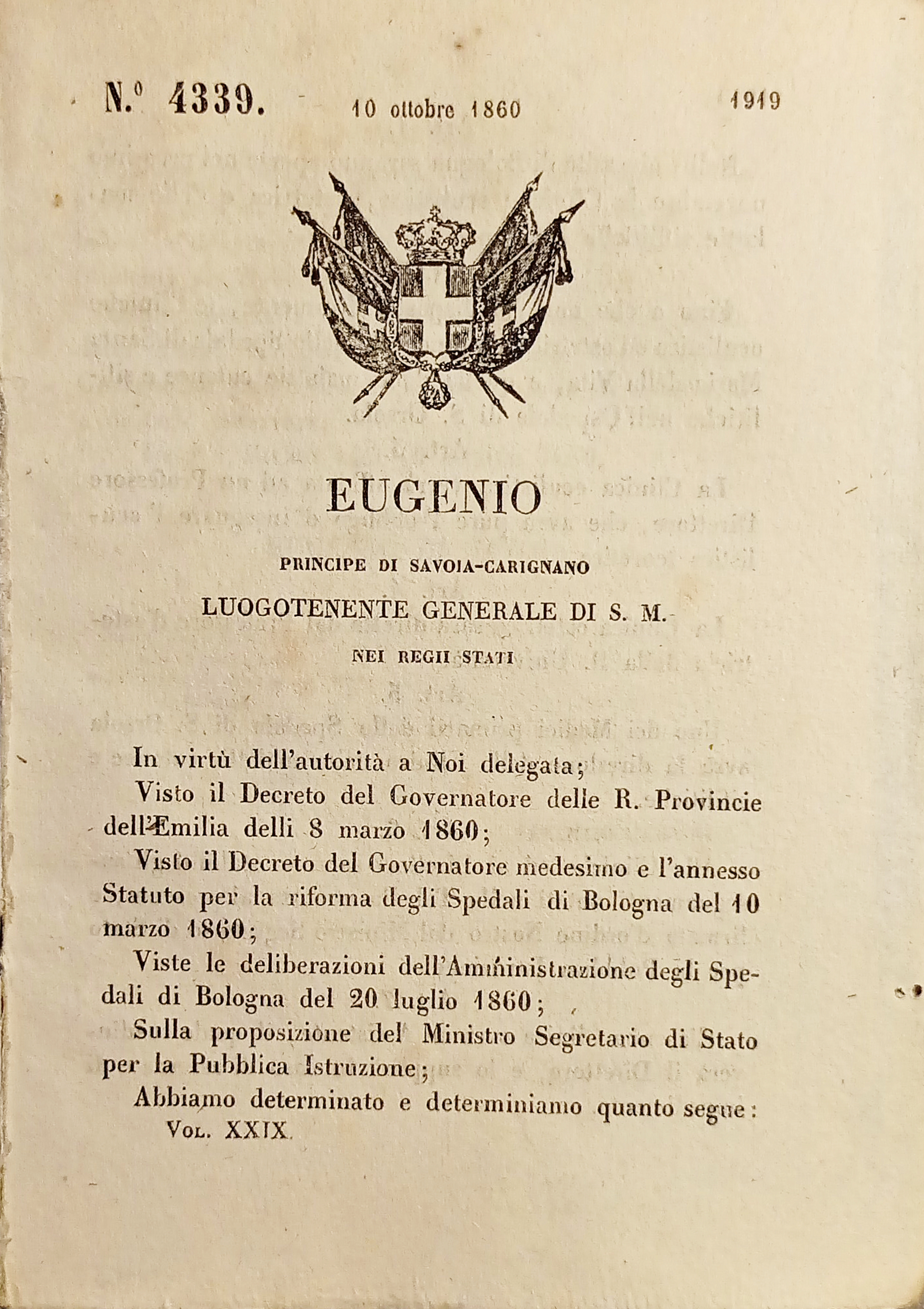 Decreto Eugenio - Nell'Università di Bologna saranno aperte le Cliniche …