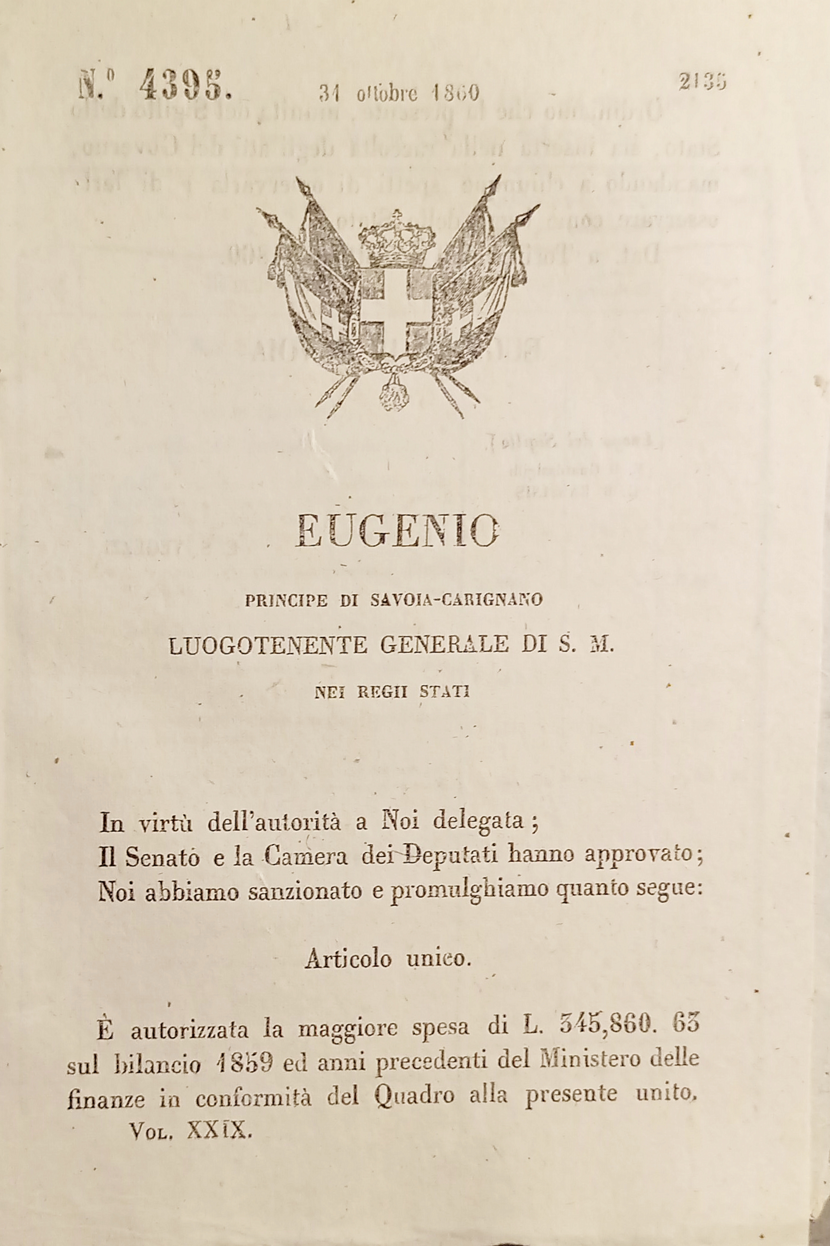 Decreto Eugenio - Spese del Ministero Finanze in conformità Quadro …