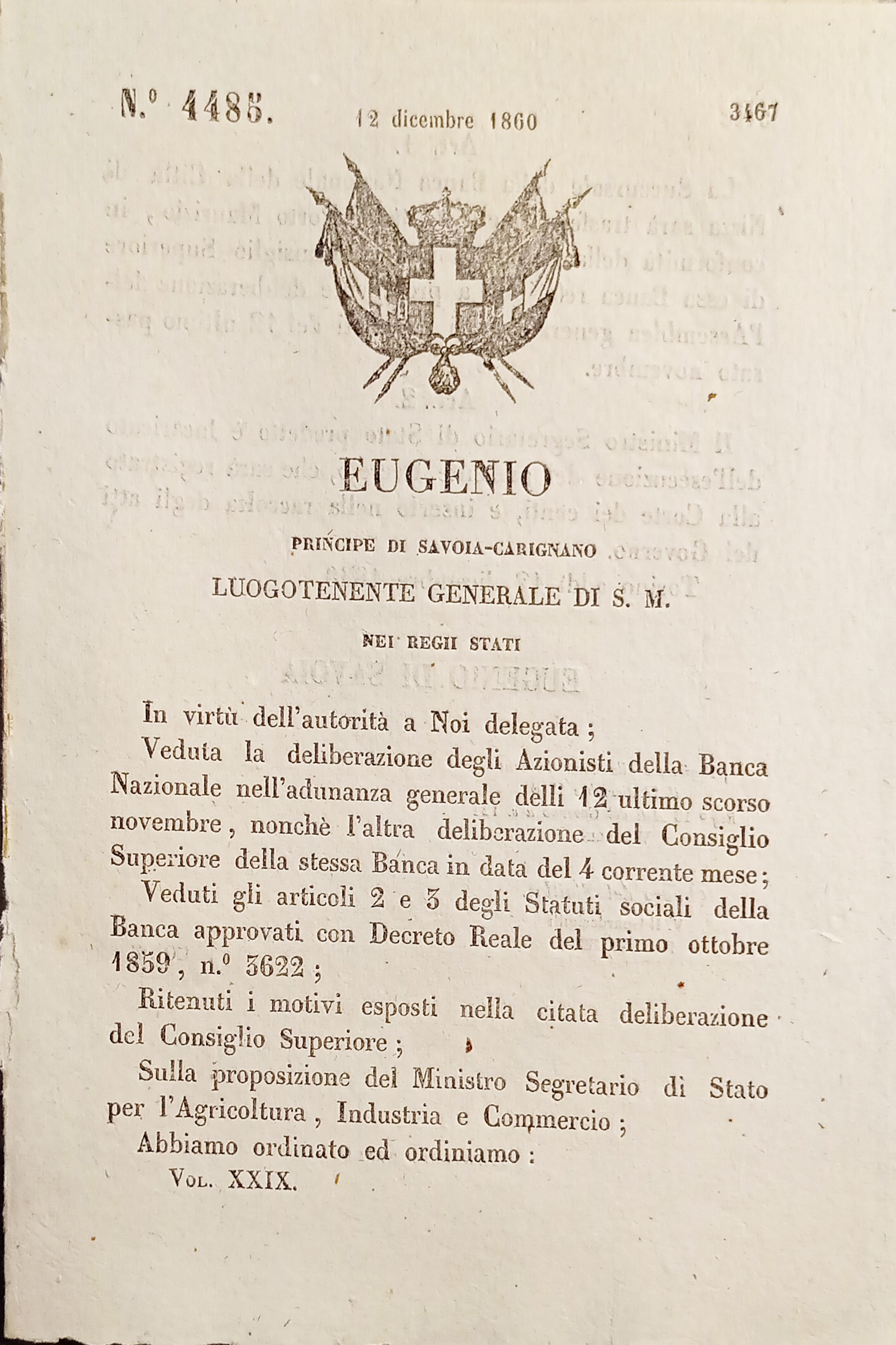 Decreto Eugenio - Succursale Banca Nazionale Città di Nizza sarà …