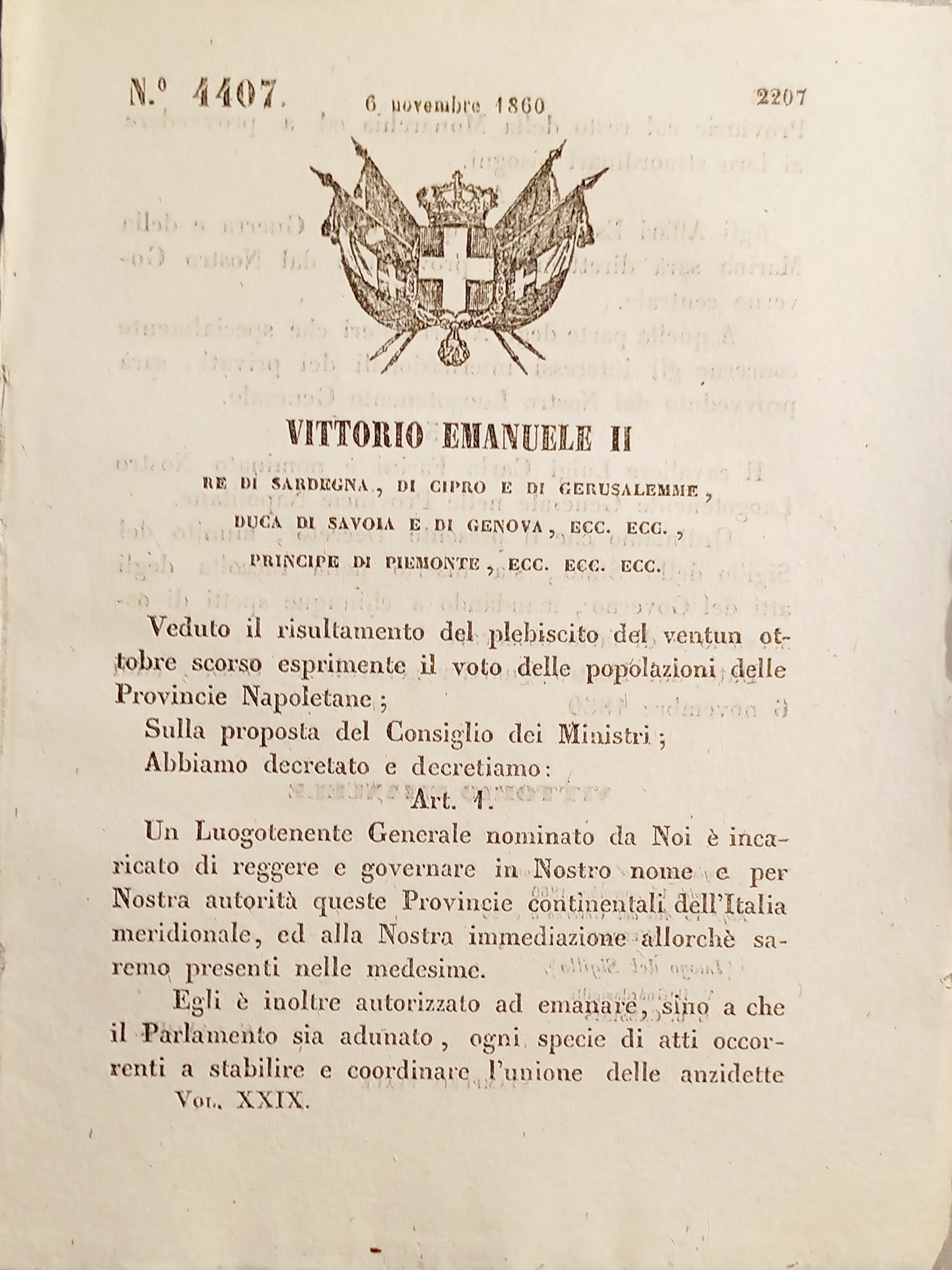 Decreto Eugenio - Un Luogotenente Generale è incaricato reggere e …