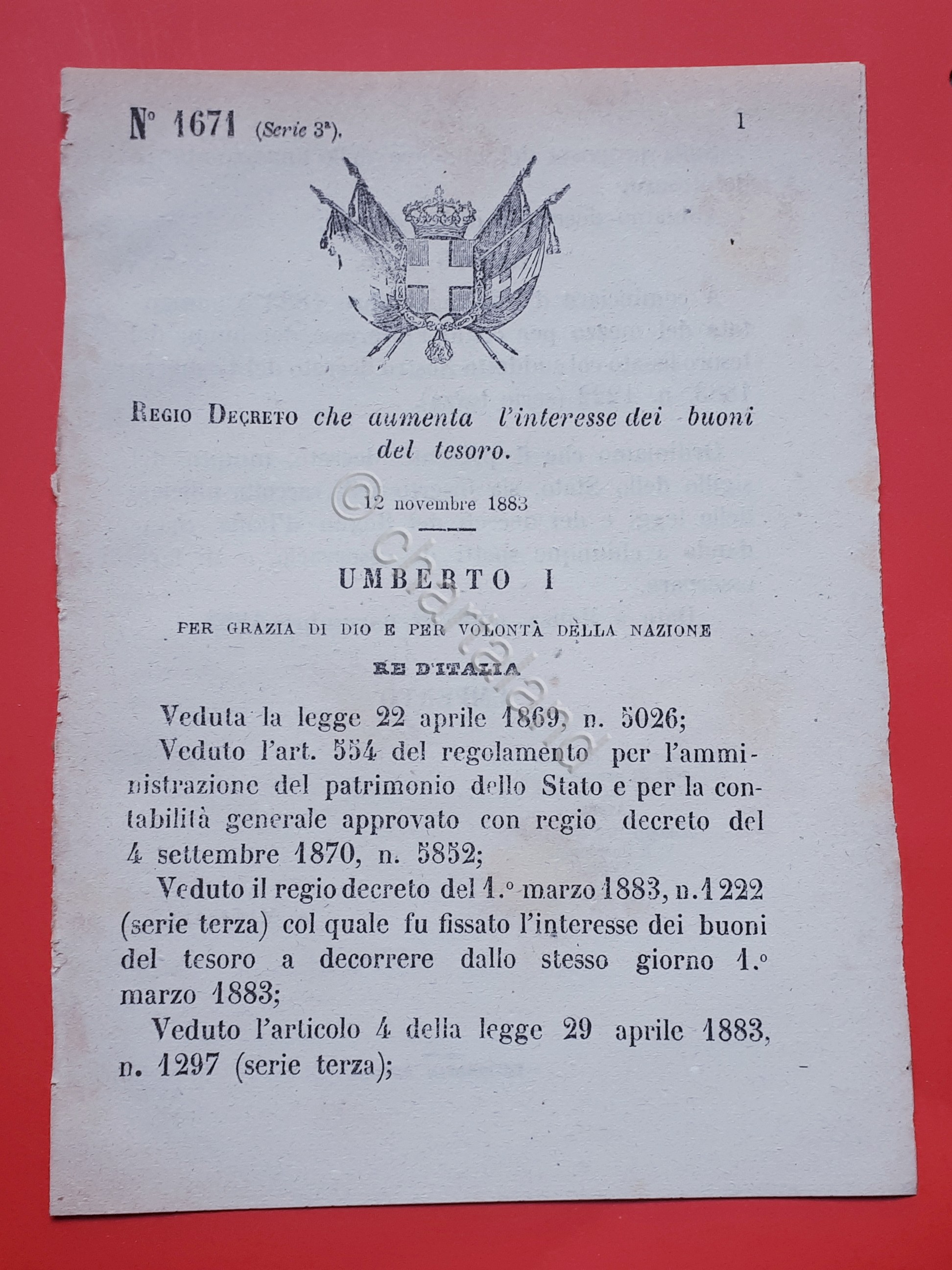 Decreto Regno Italia - Aumenta l'interesse dei buoni del tesoro …