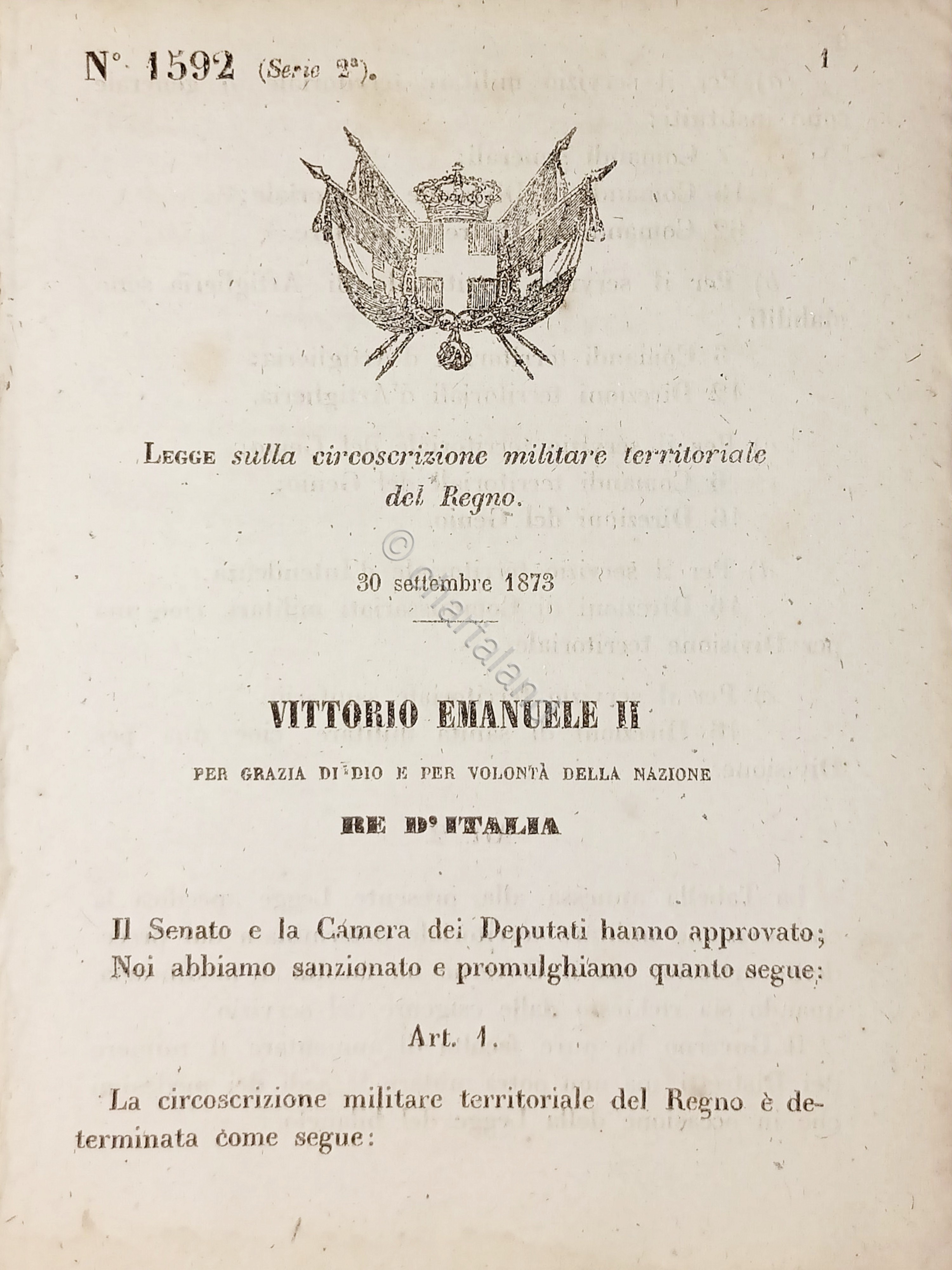 Decreto Regno Italia - Circoscrizione militare territoriale del Regno - …