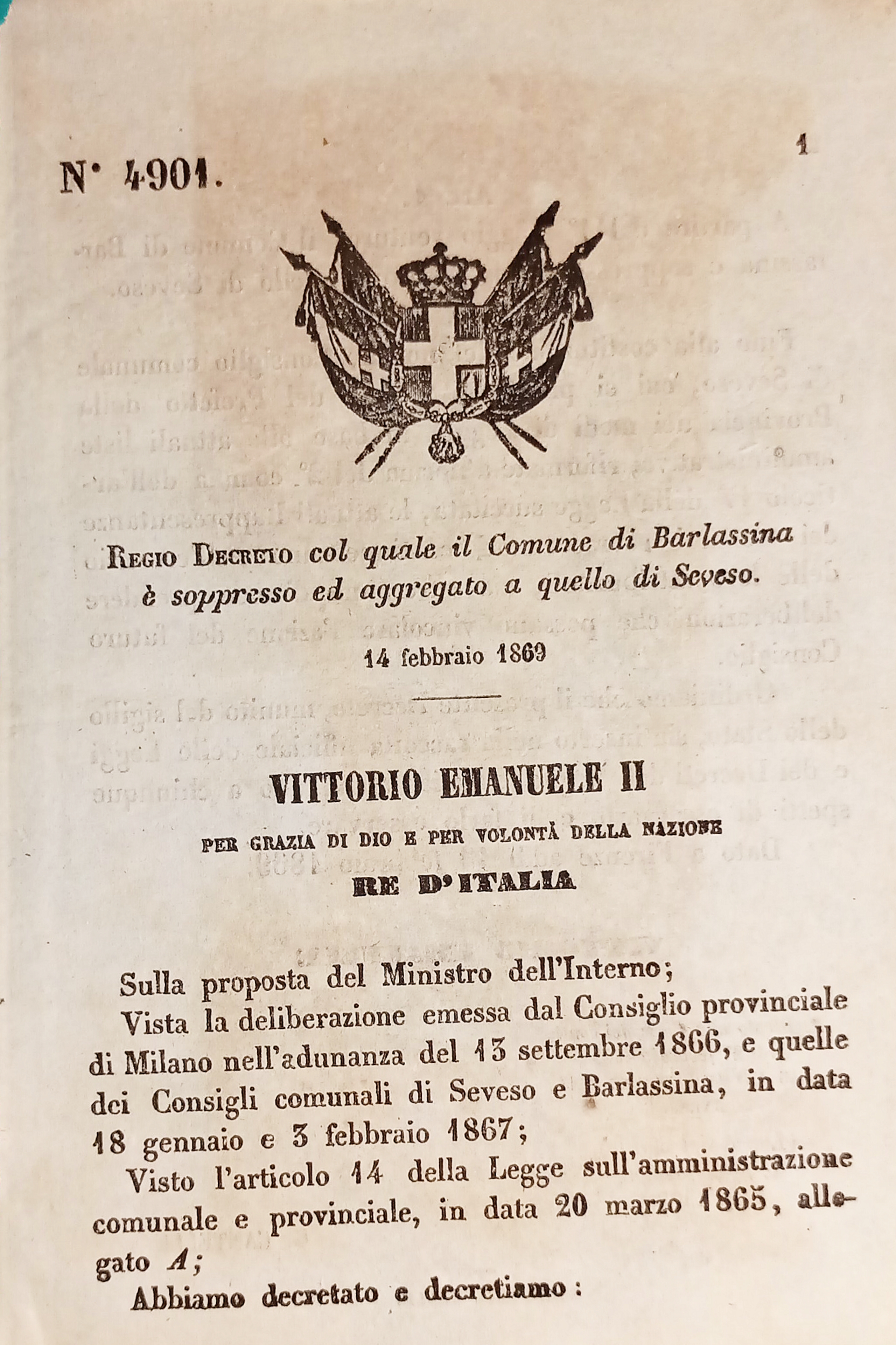 Decreto Regno Italia - Comune di Barlassina è aggregato a …