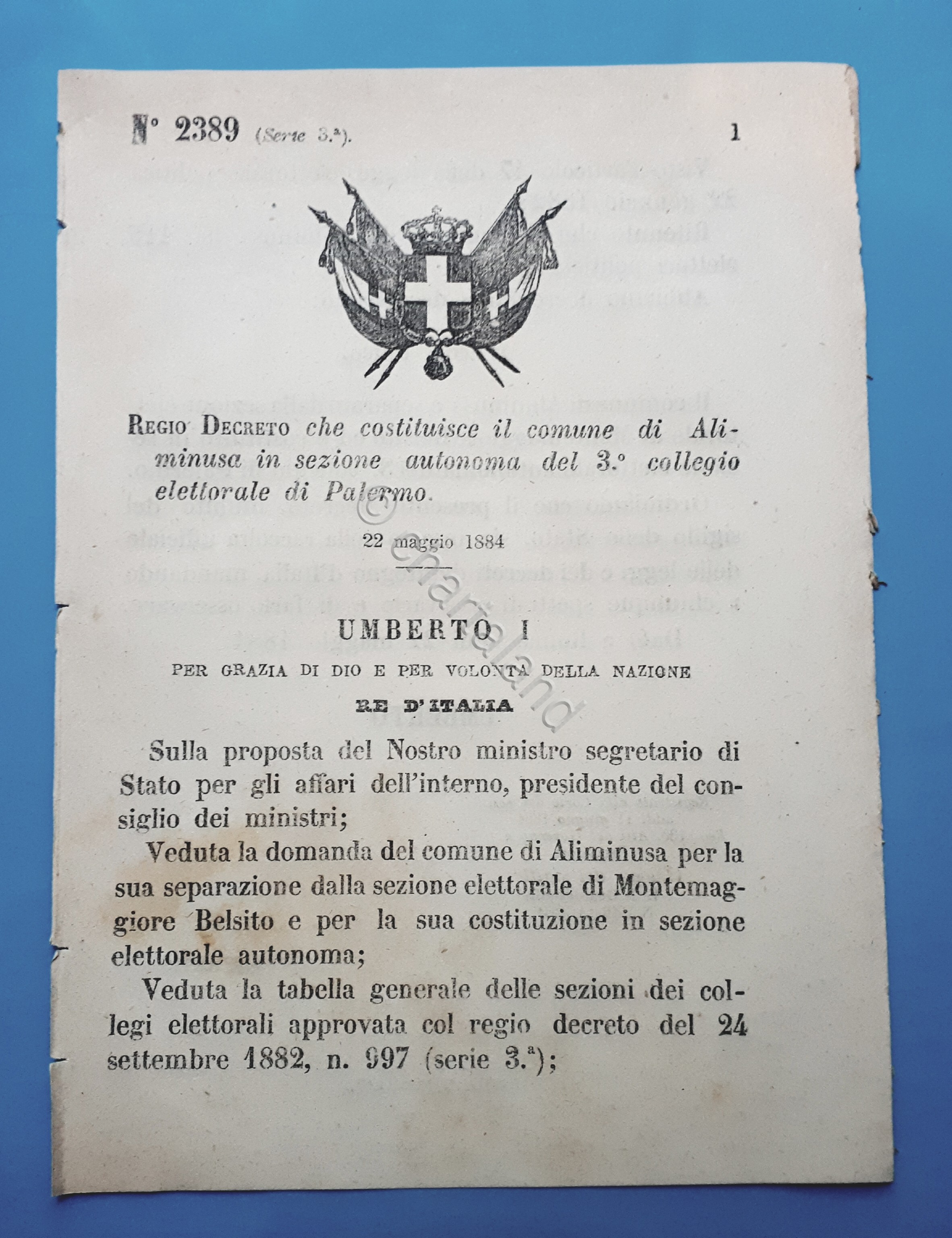 Decreto Regno Italia - Costituzione comune Aliminusa in sezione di …