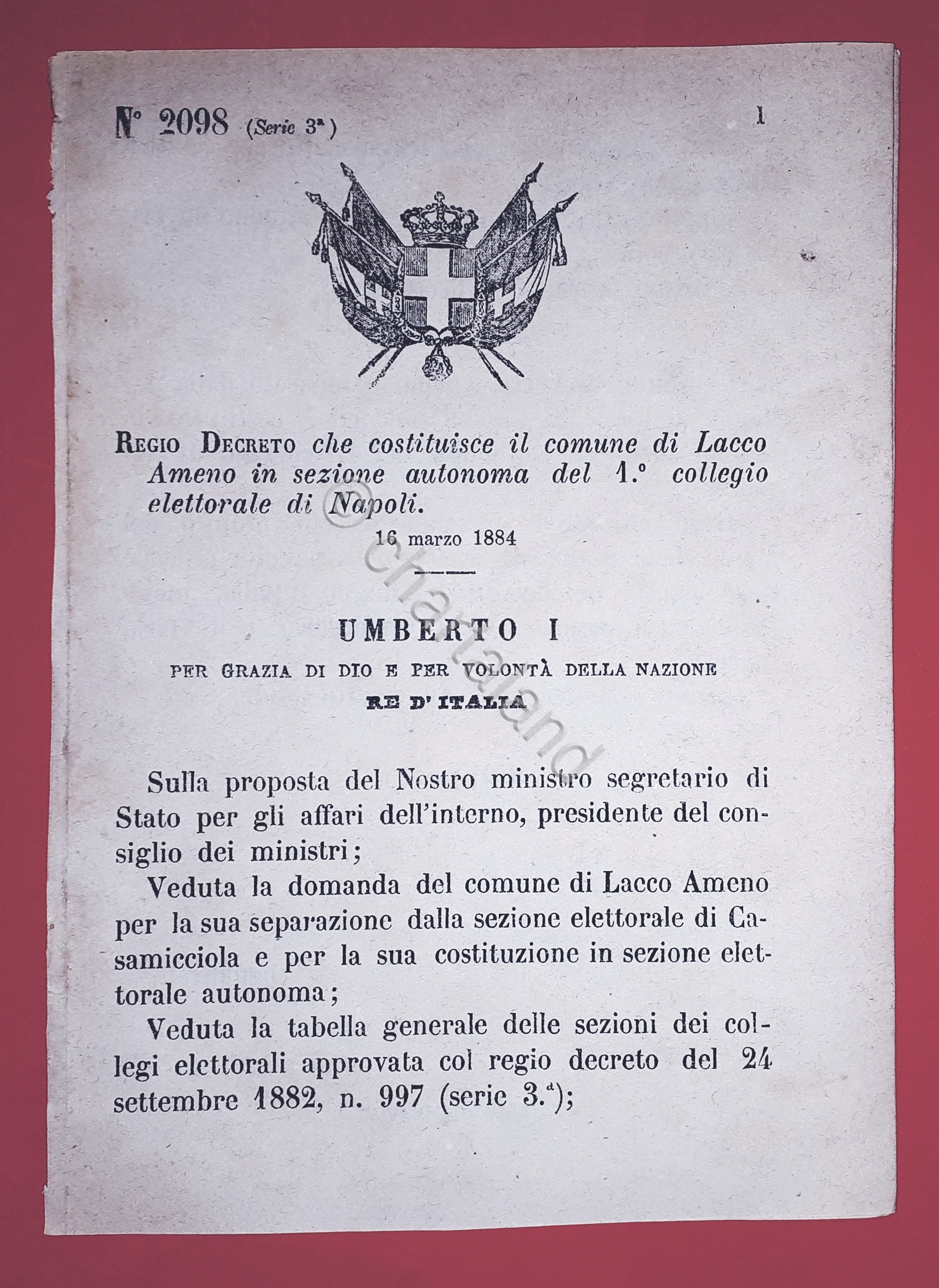 Decreto Regno Italia - Costituzione Lacco Ameno in sezione di …