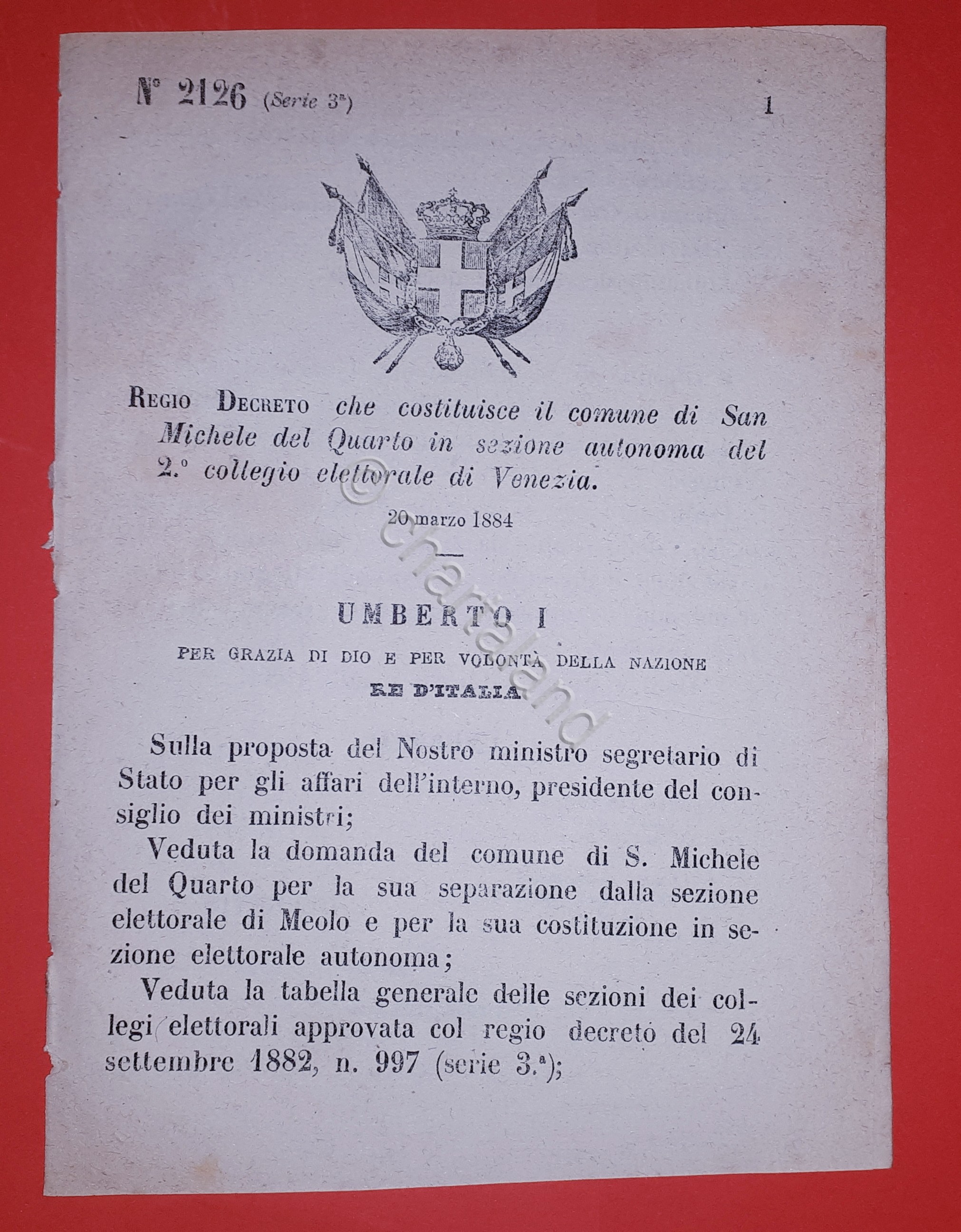 Decreto Regno Italia - Costituzione San Michele del Quarto di …