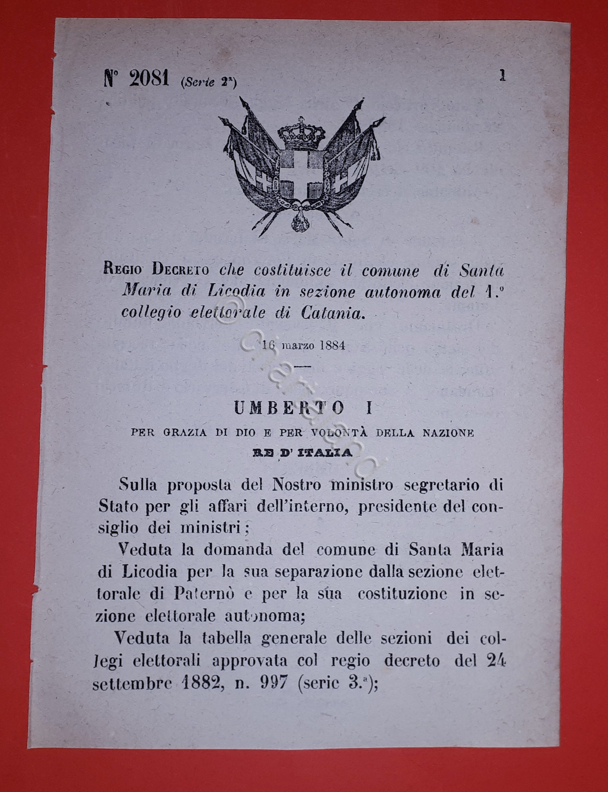 Decreto Regno Italia - Costituzione Santa Maria di Licodia di …