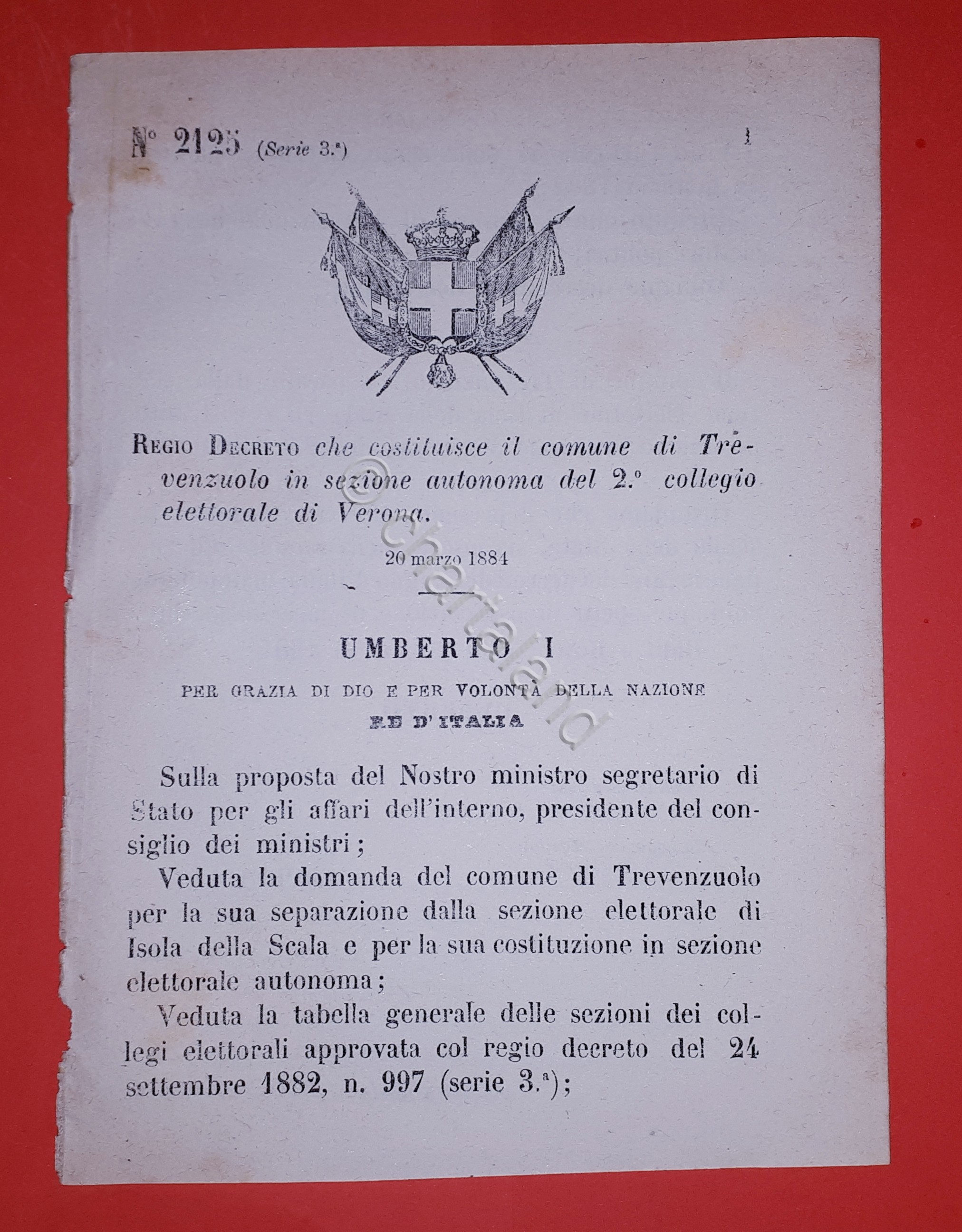 Decreto Regno Italia - Costituzione Trevenzuolo in sezione di Verona …