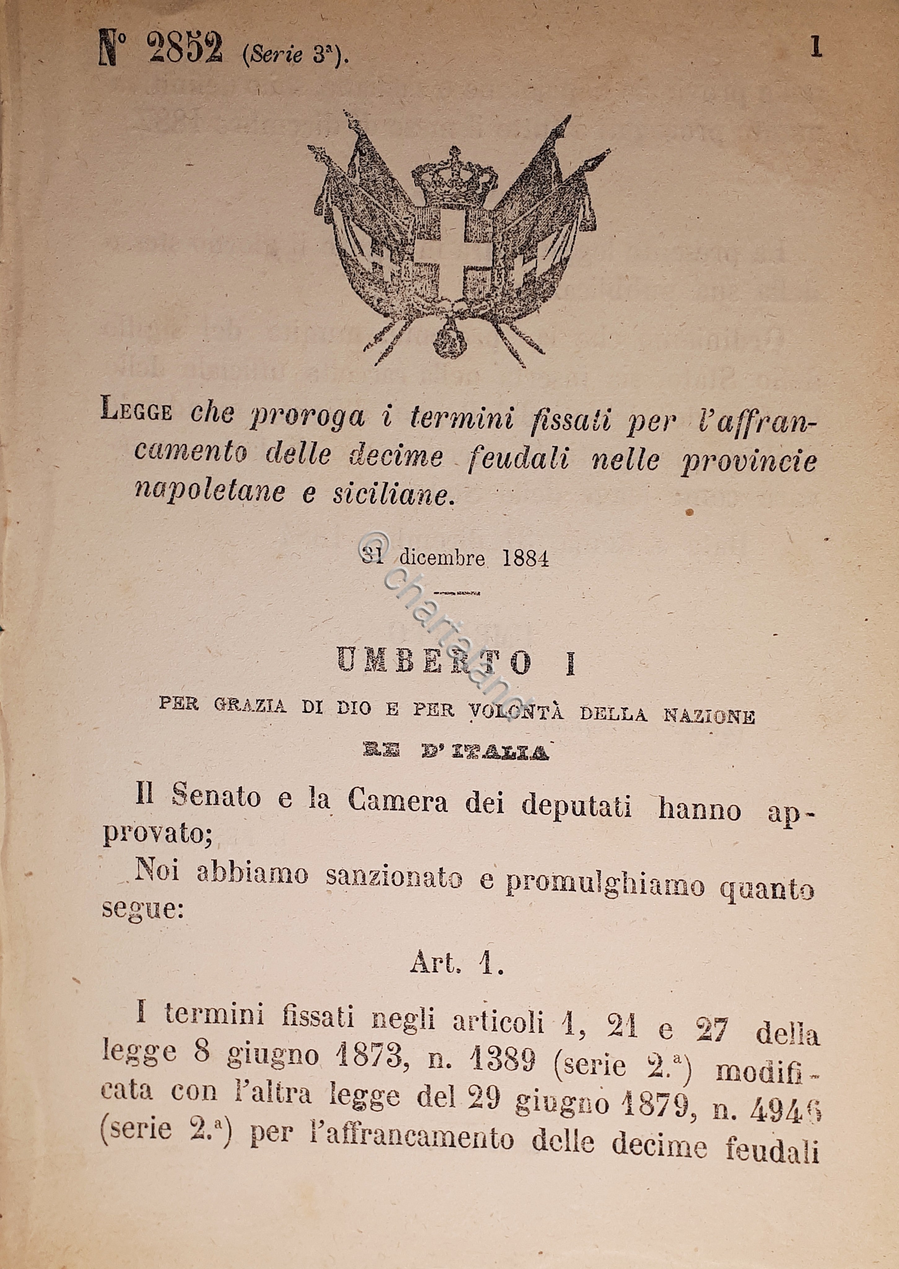 Decreto Regno Italia - Decime feudali nelle province napoletane e …