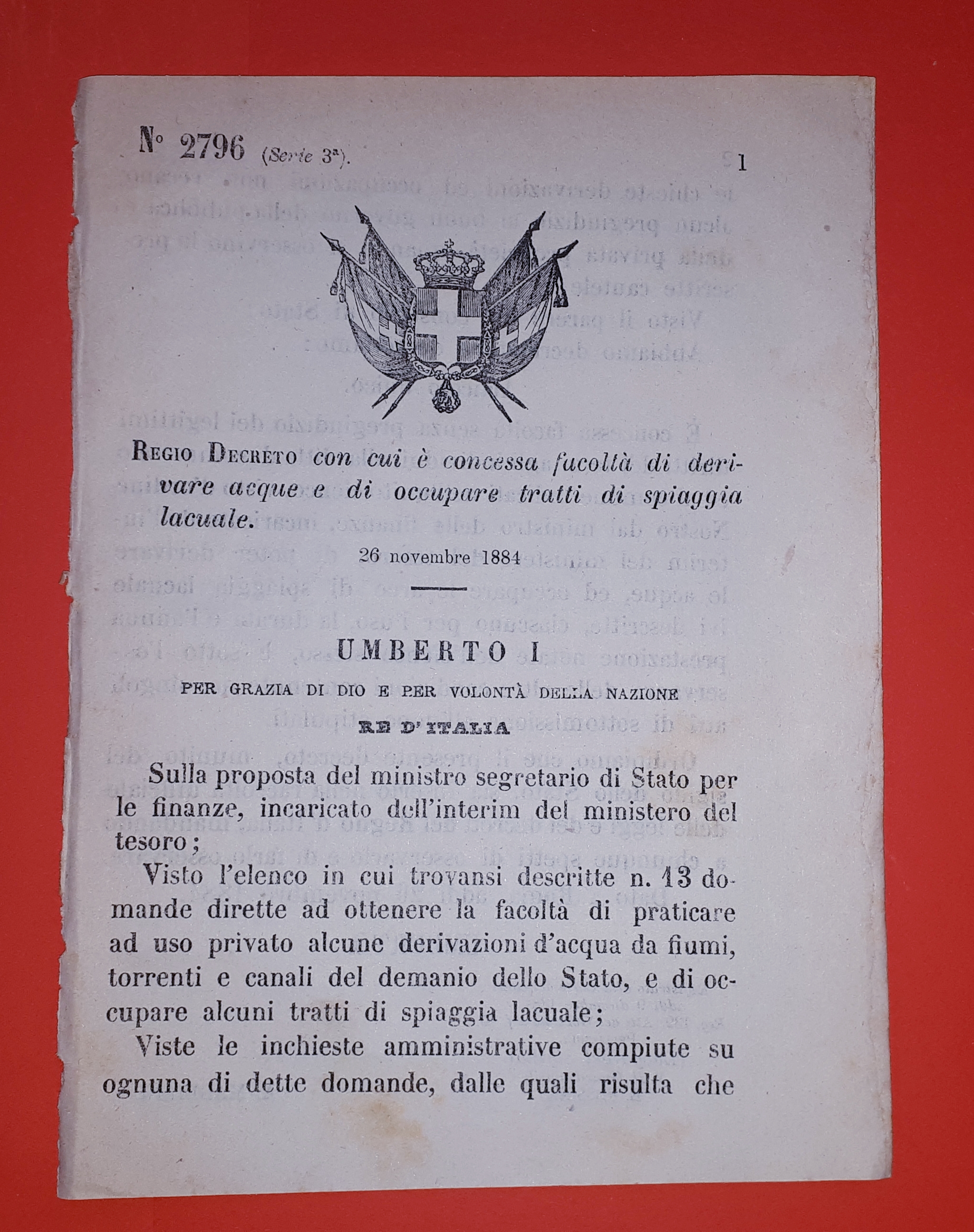 Decreto Regno Italia - Facoltà derivare acque occupare tratti di …