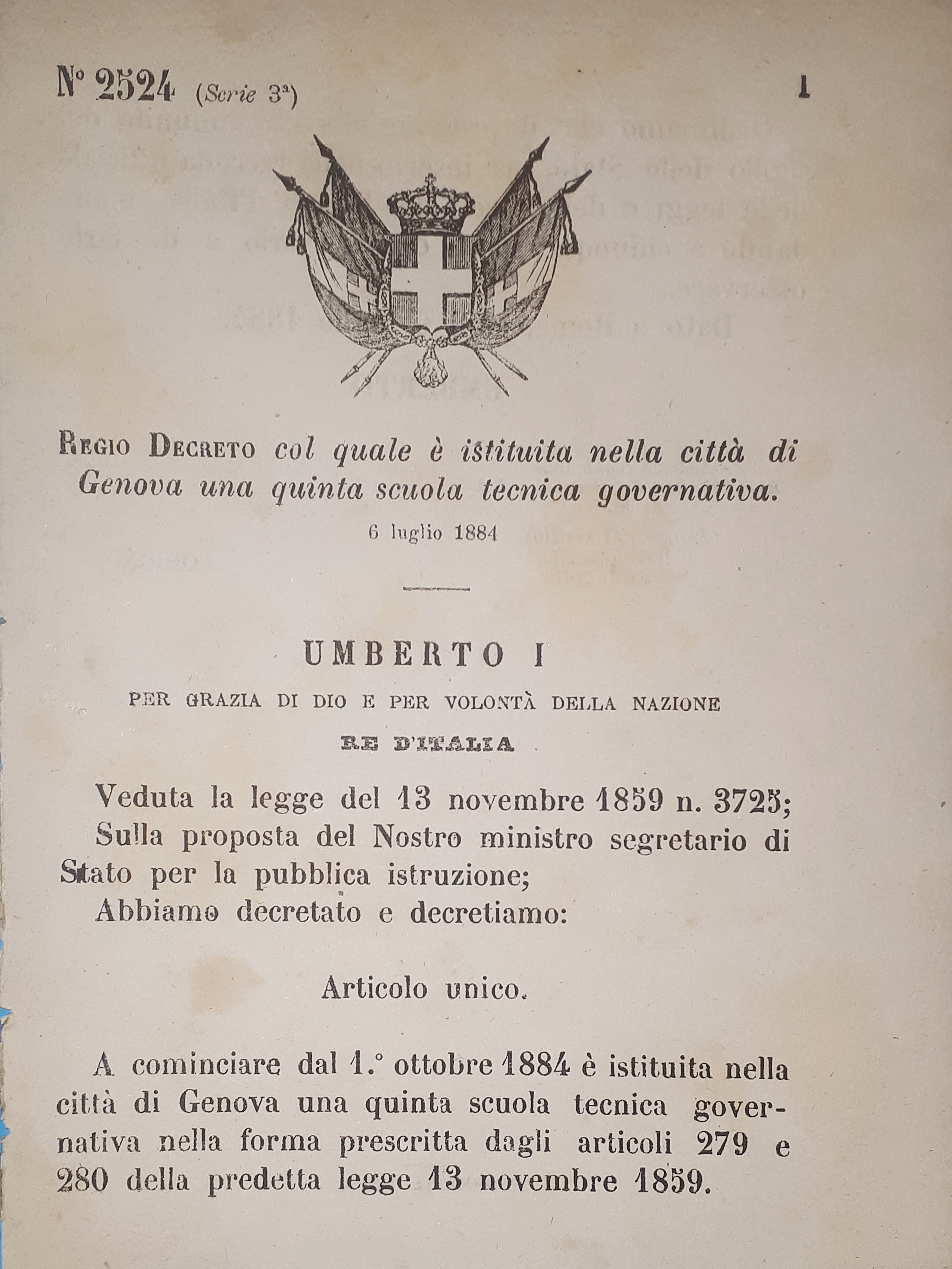 Decreto Regno Italia - Istituita una quinta scuola tecnica città …