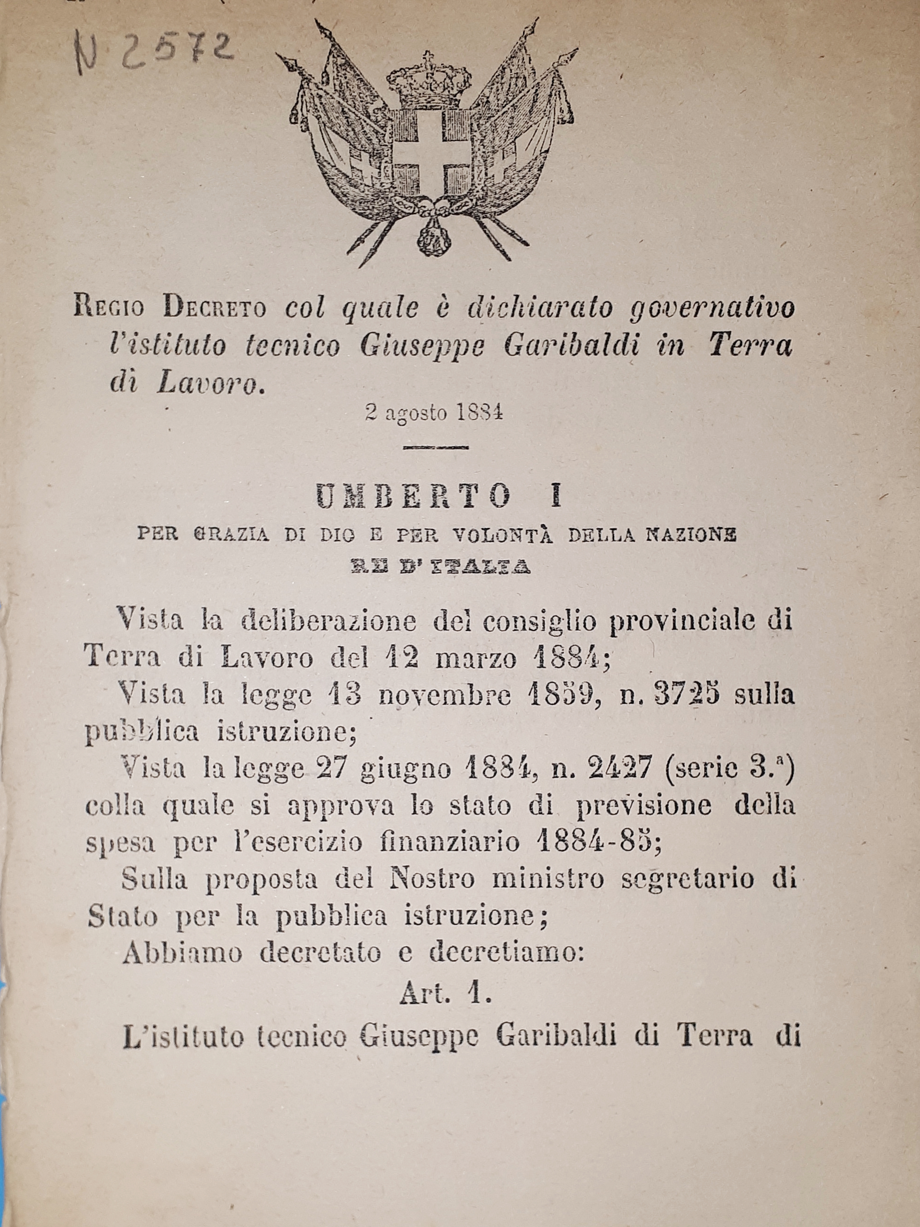 Decreto Regno Italia - Istituto Giuseppe Garibaldi in Terra è …