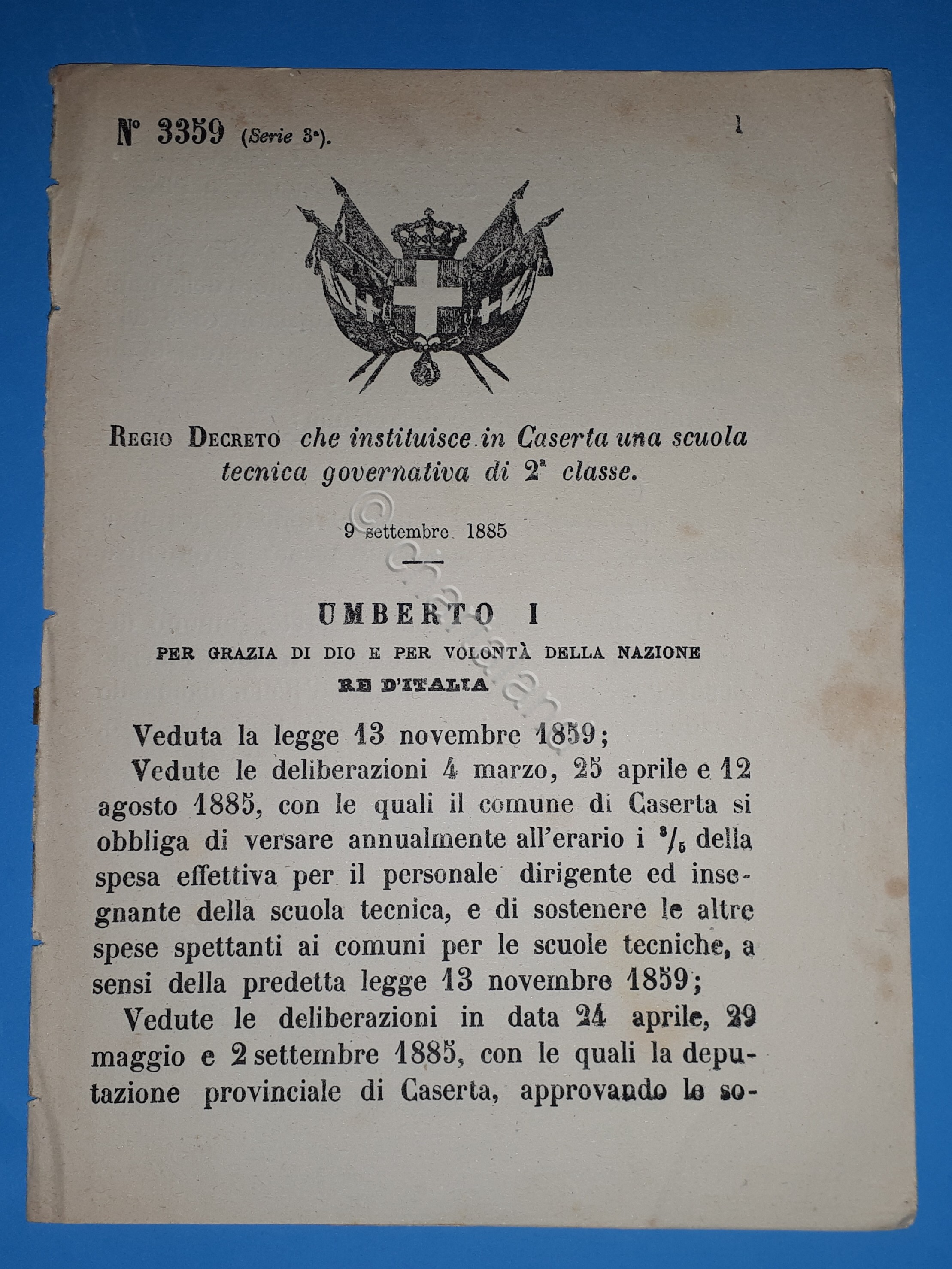Decreto Regno Italia - Istituzione in Caserta scuola tecnica 2^ …