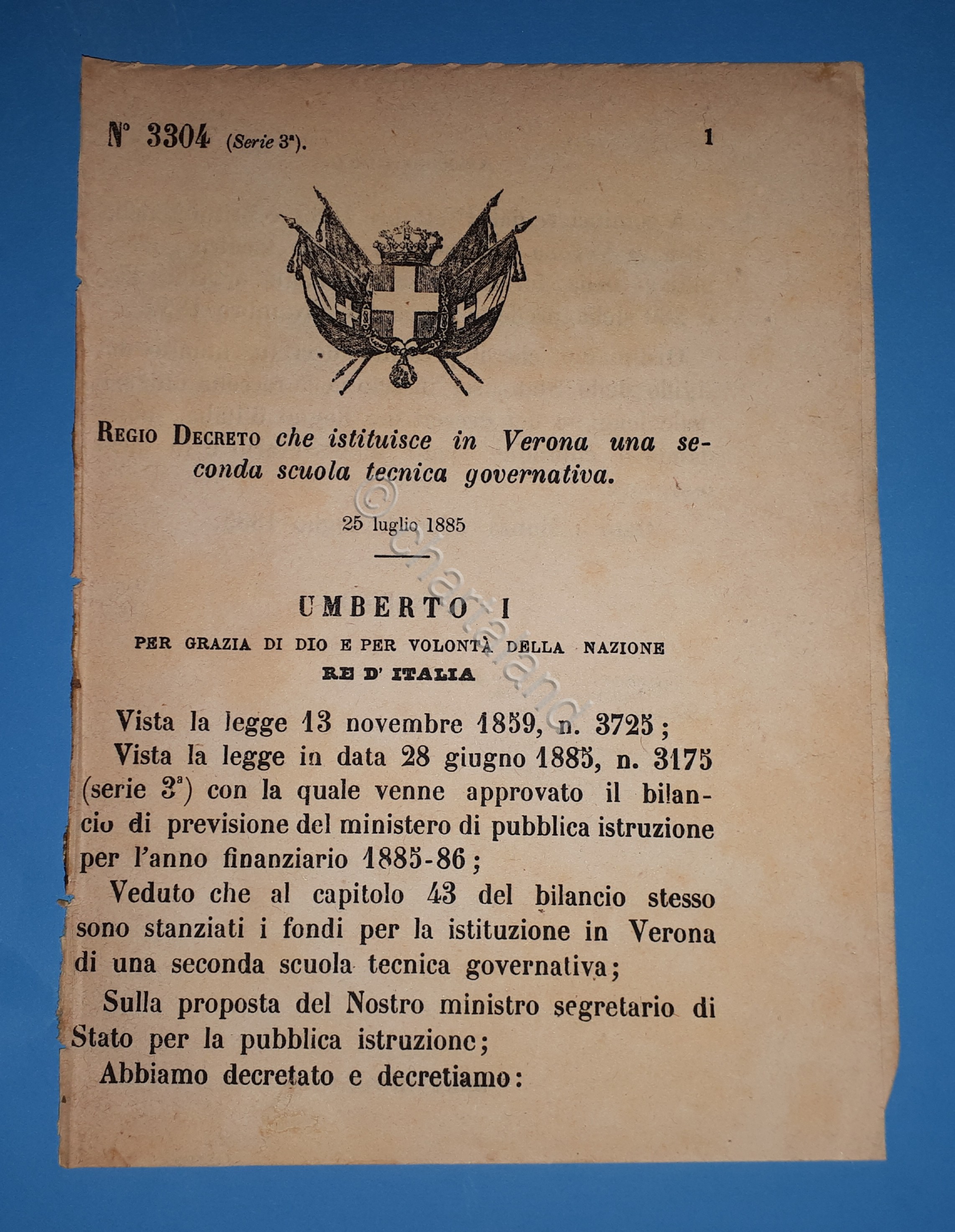 Decreto Regno Italia - Istituzione in Verona una seconda scuola …