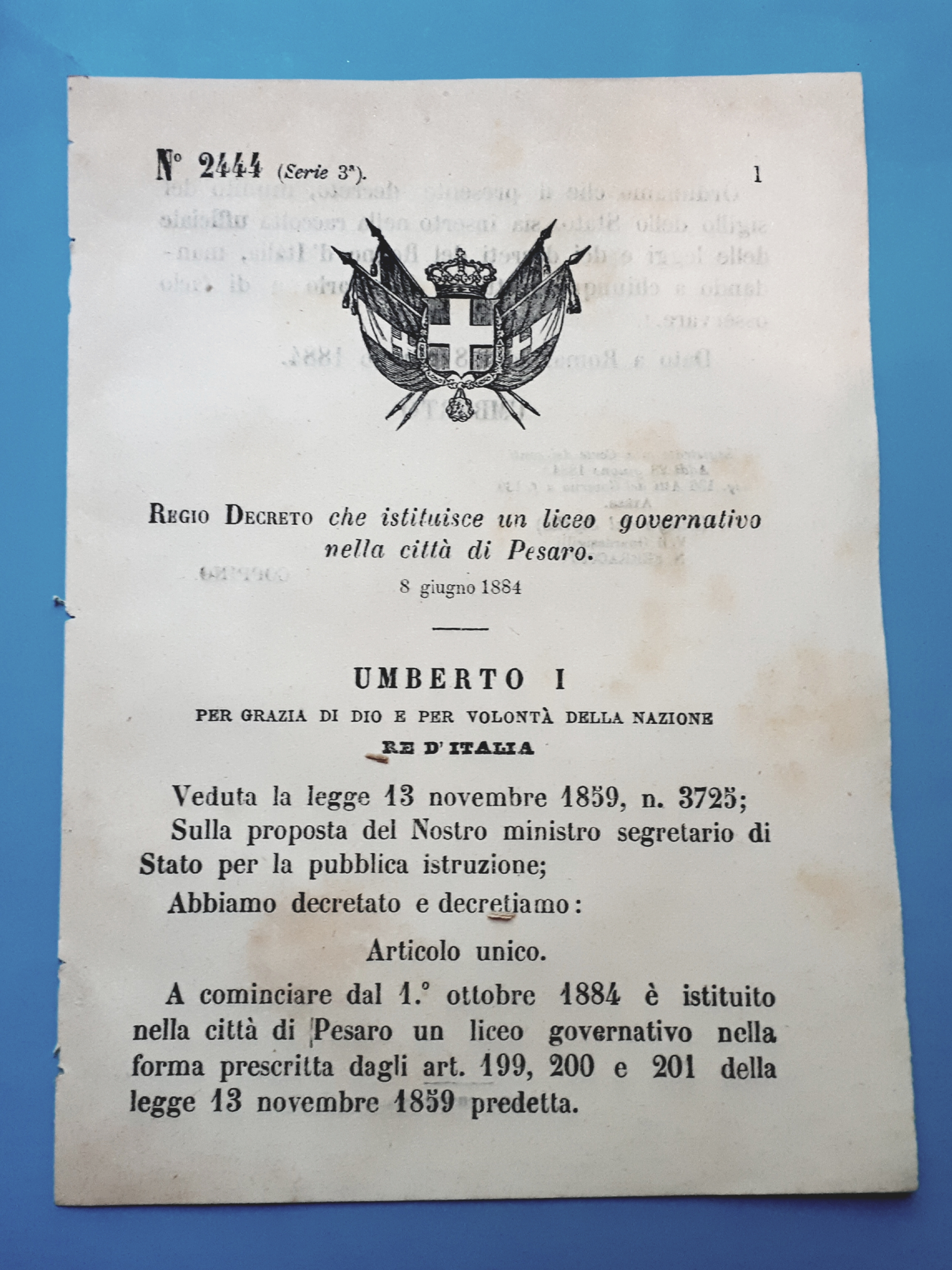 Decreto Regno Italia - Istituzione liceo governativo nella città di …