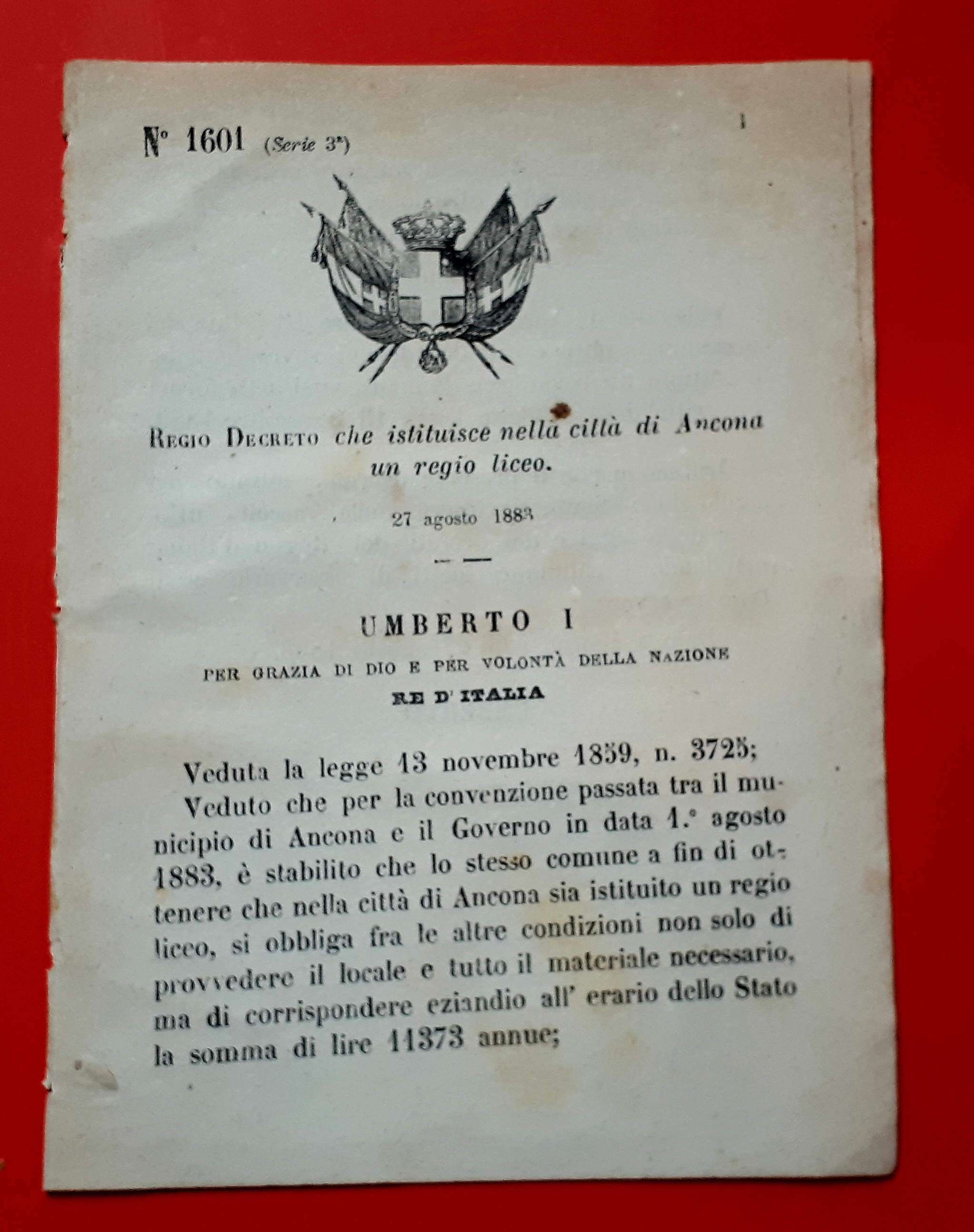 Decreto Regno Italia - Istituzione un regio liceo nella città …