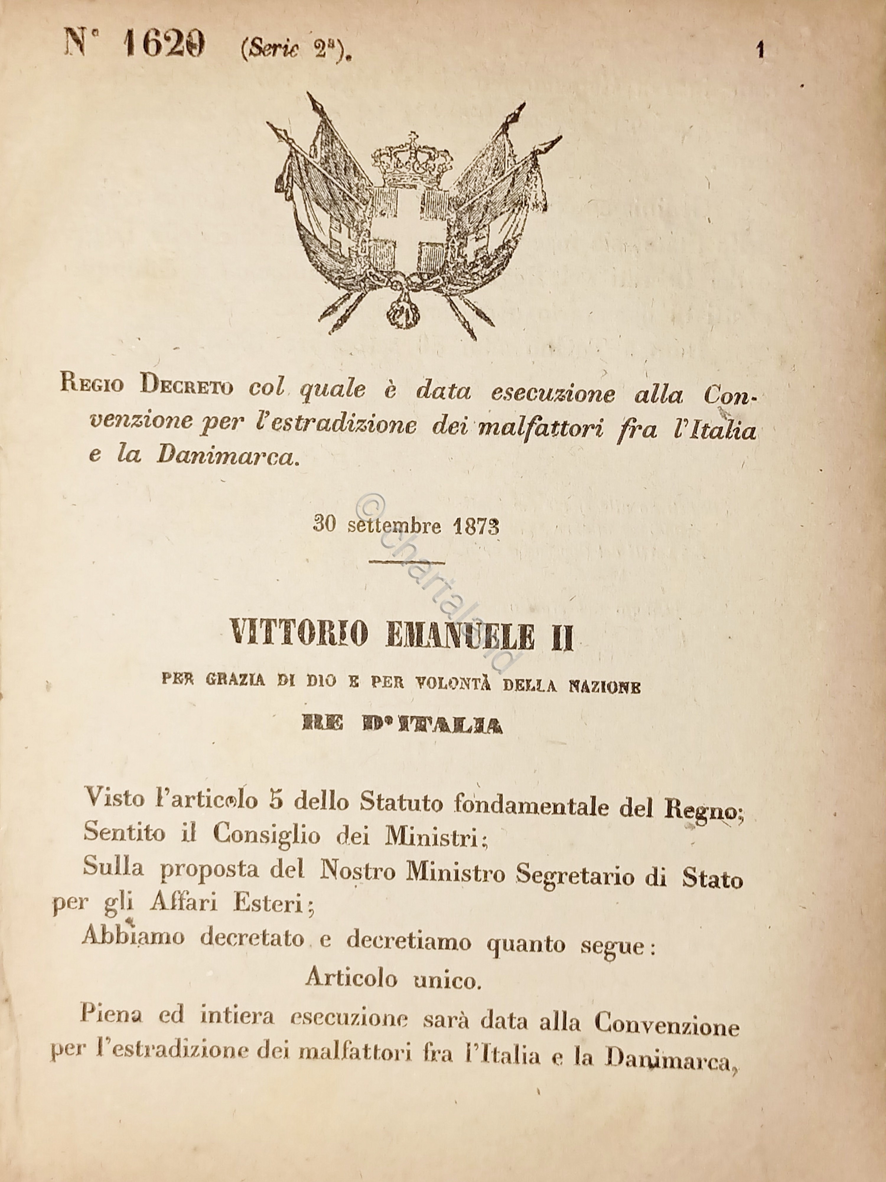 Decreto Regno Italia - L'estradizione dei malfattori fra Italia e …