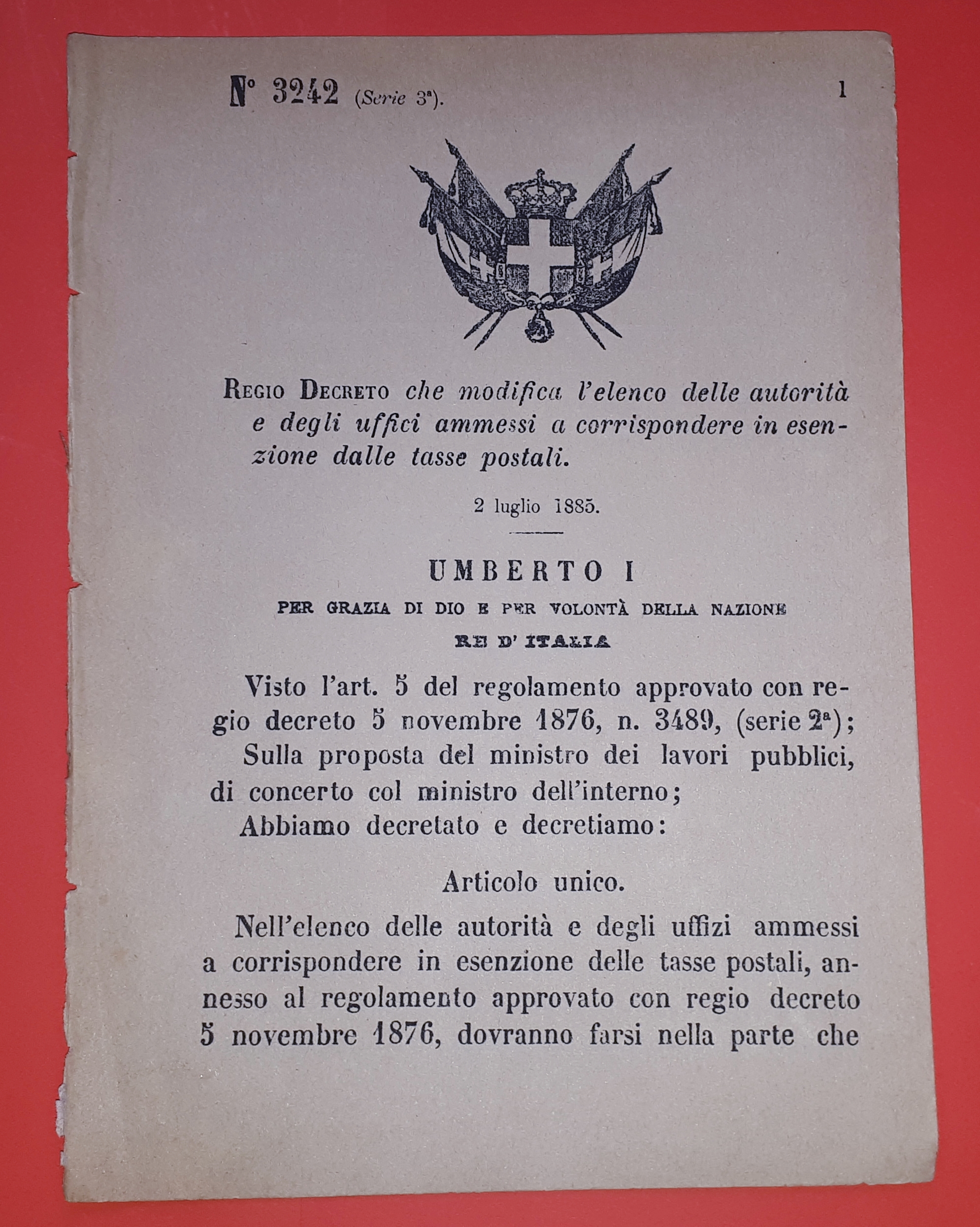 Decreto Regno Italia - Modifica autorità e uffici esenzione tasse …
