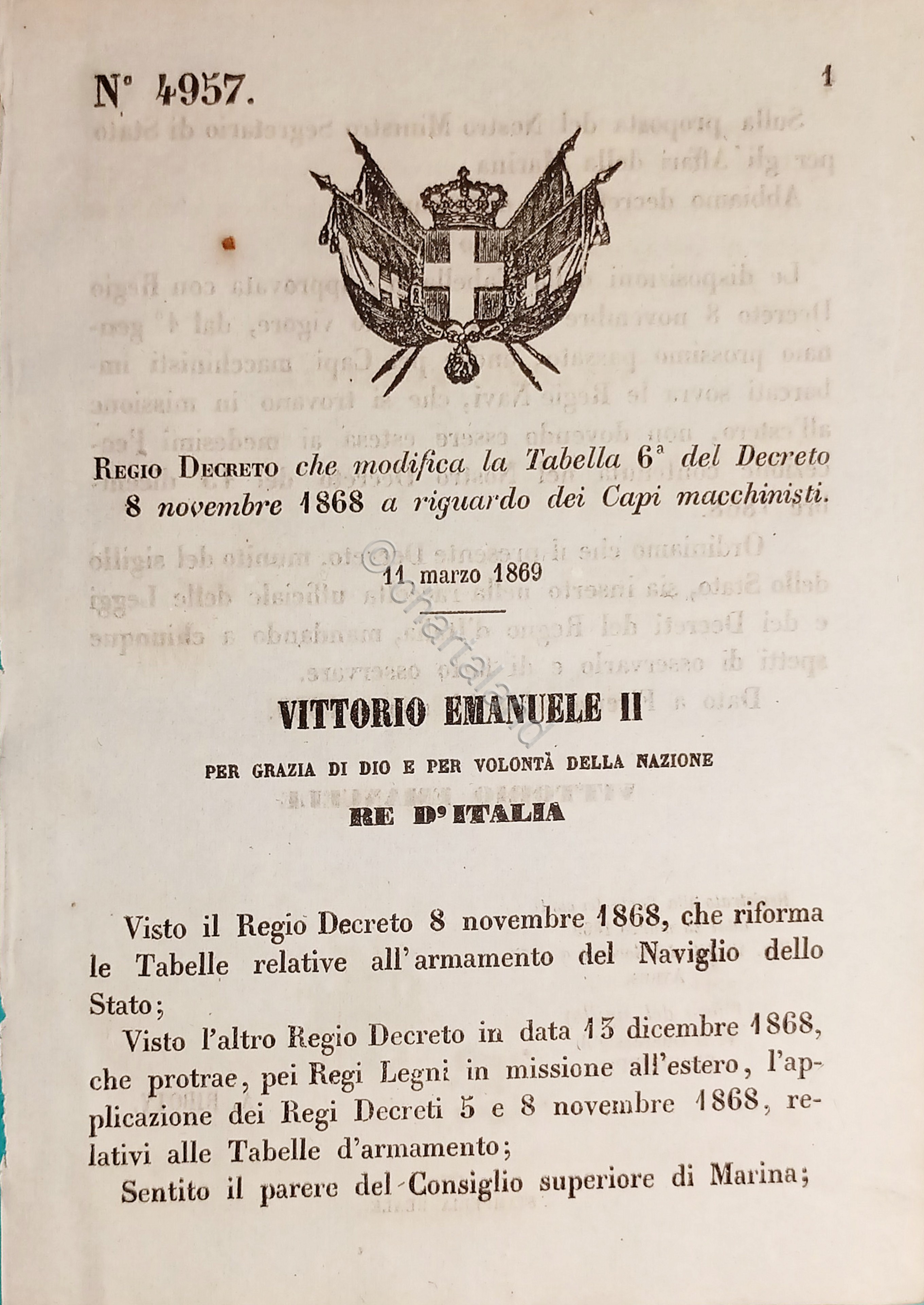 Decreto Regno Italia - Modifica Tabella 6^ a riguardo dei …