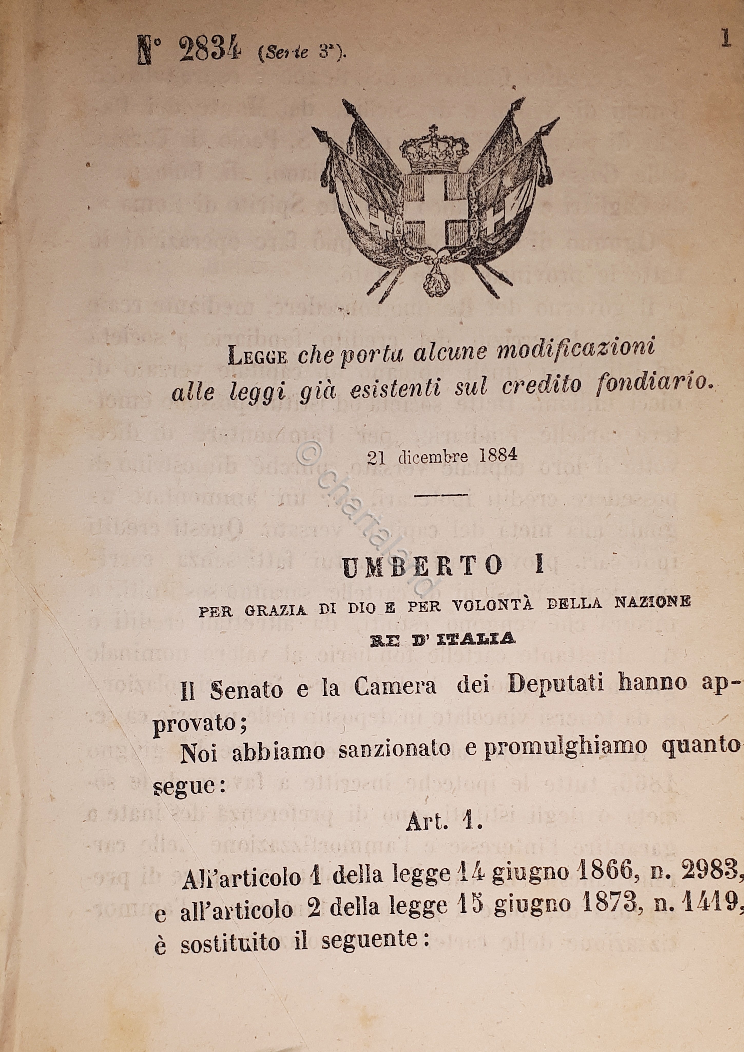 Decreto Regno Italia - Modificazioni leggi sul credito fondiario - …