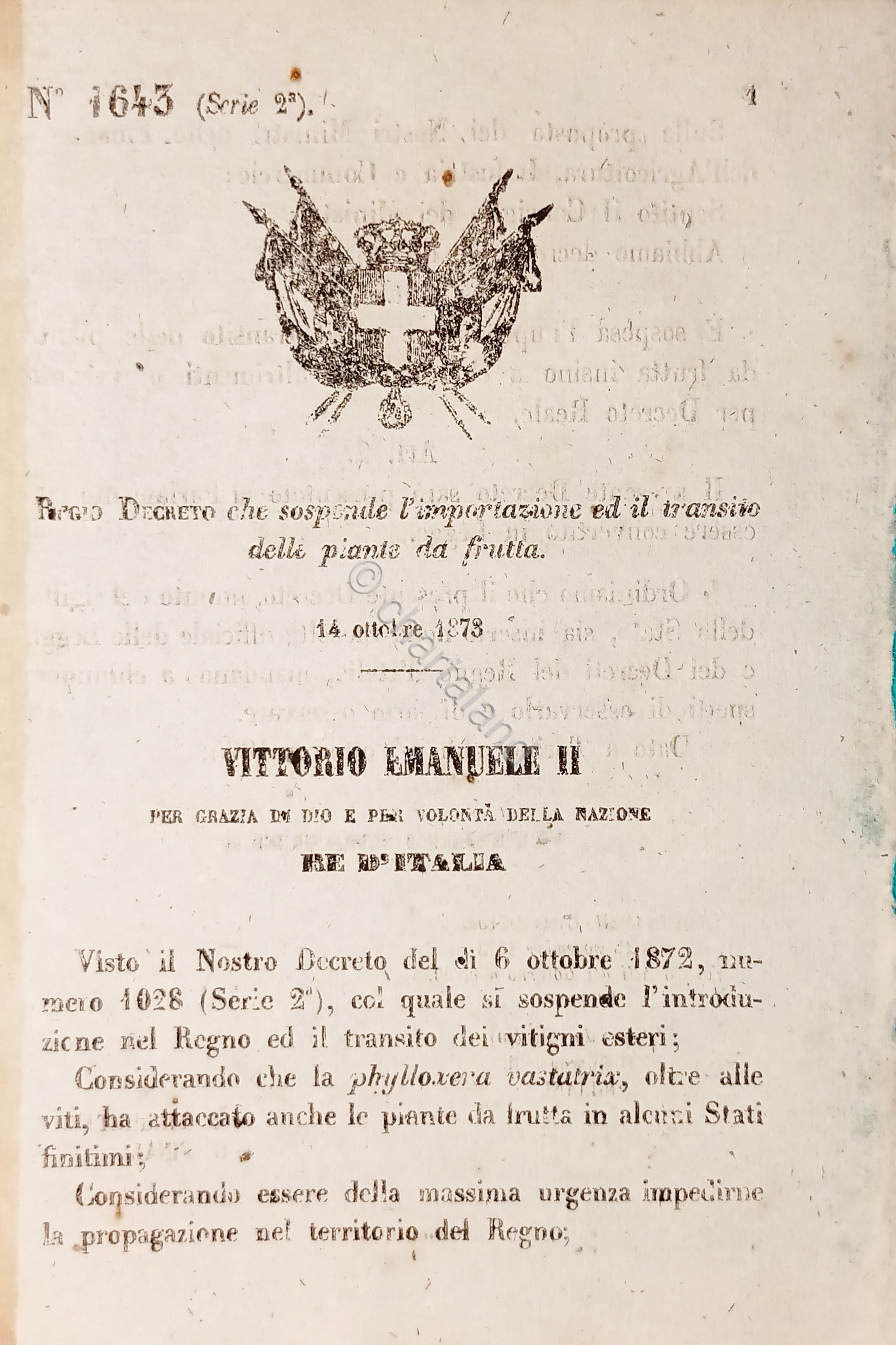 Decreto Regno Italia - Sospende importazione e transito piante da …