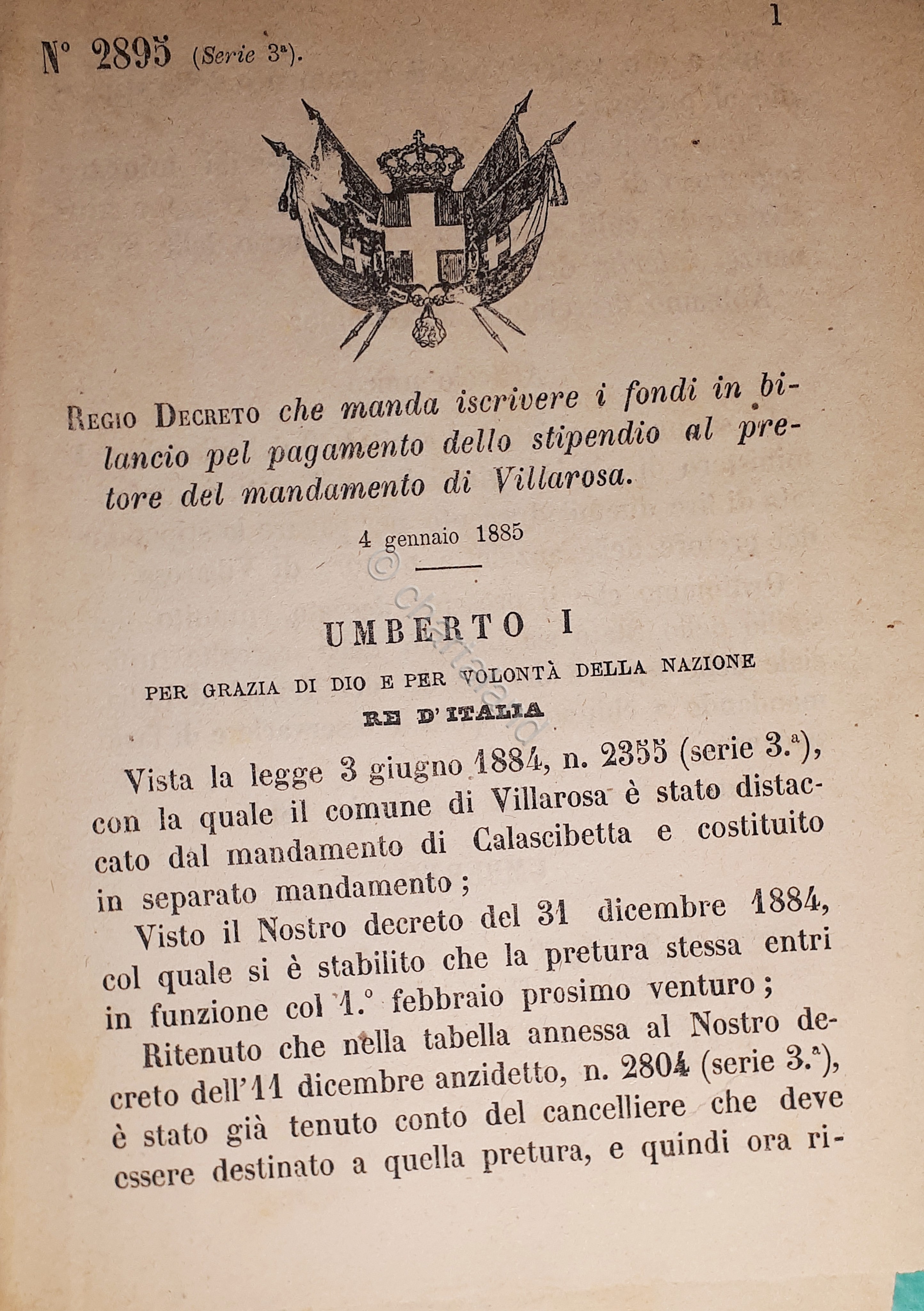 Decreto Regno Italia - Stipendio al pretore del mandamento di …