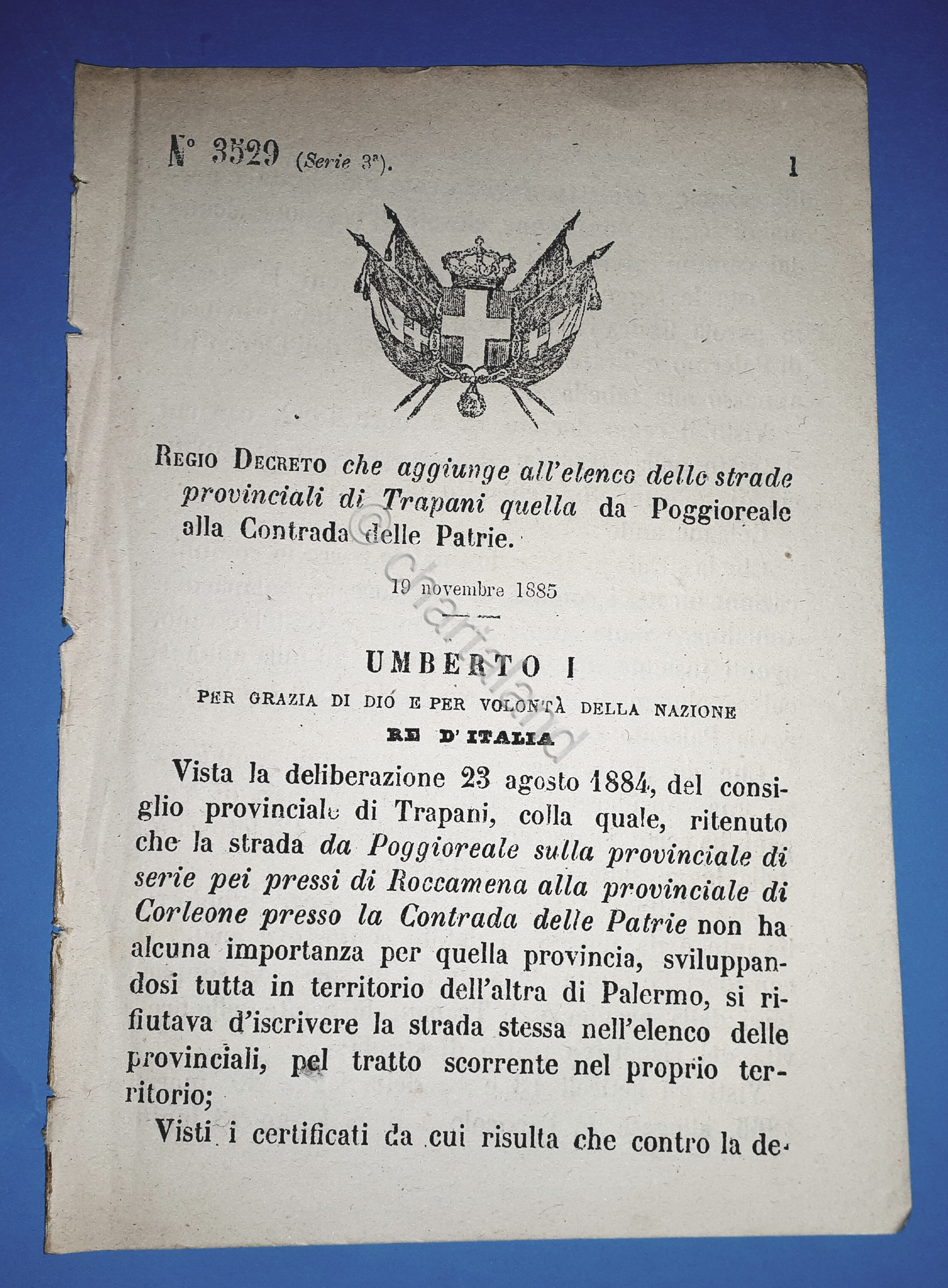 Decreto Regno Italia - Strada Poggioreale alla Contrada Patrie di …