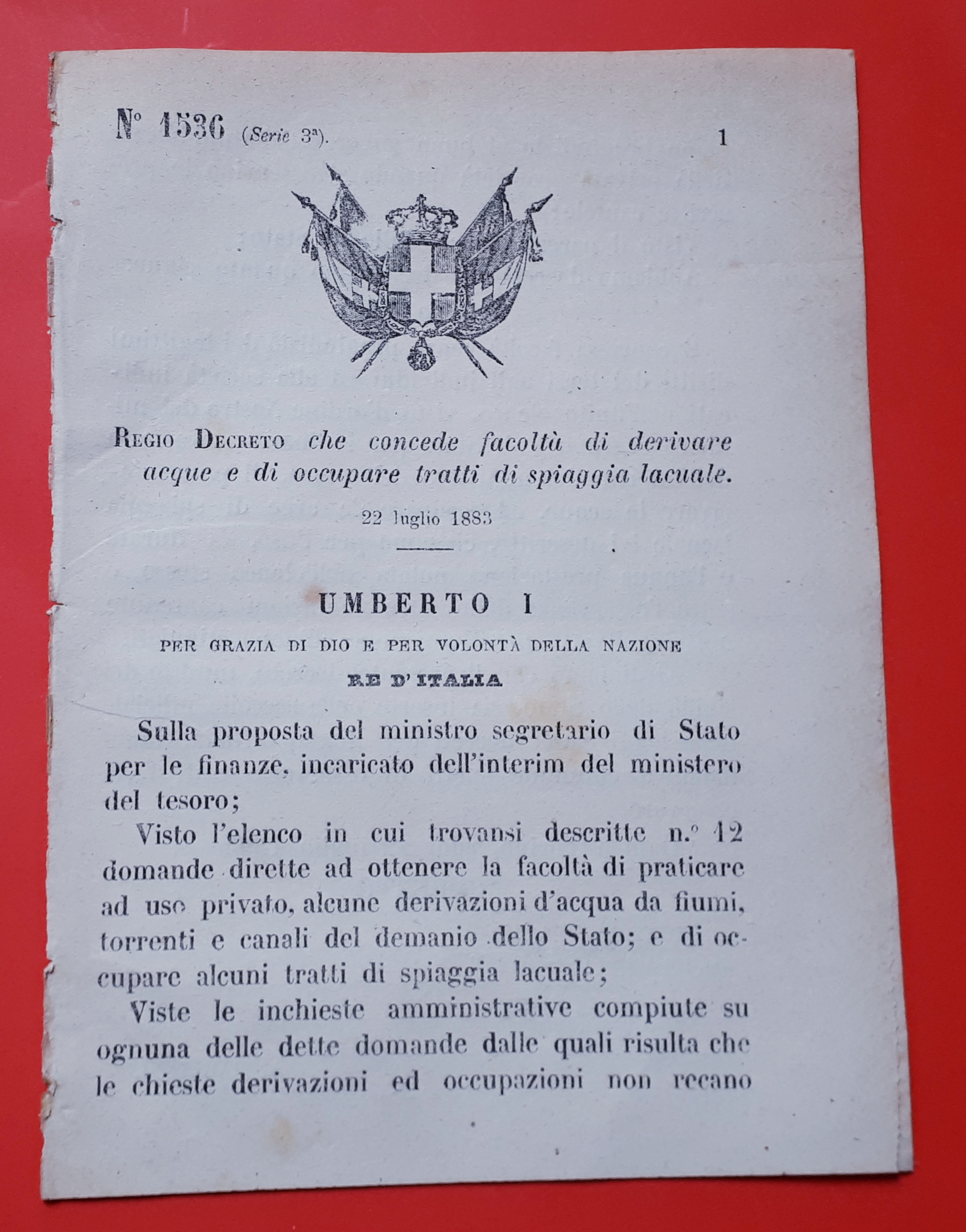 Decreto Regno Italia Concede facoltà derivare acque e di occupare …