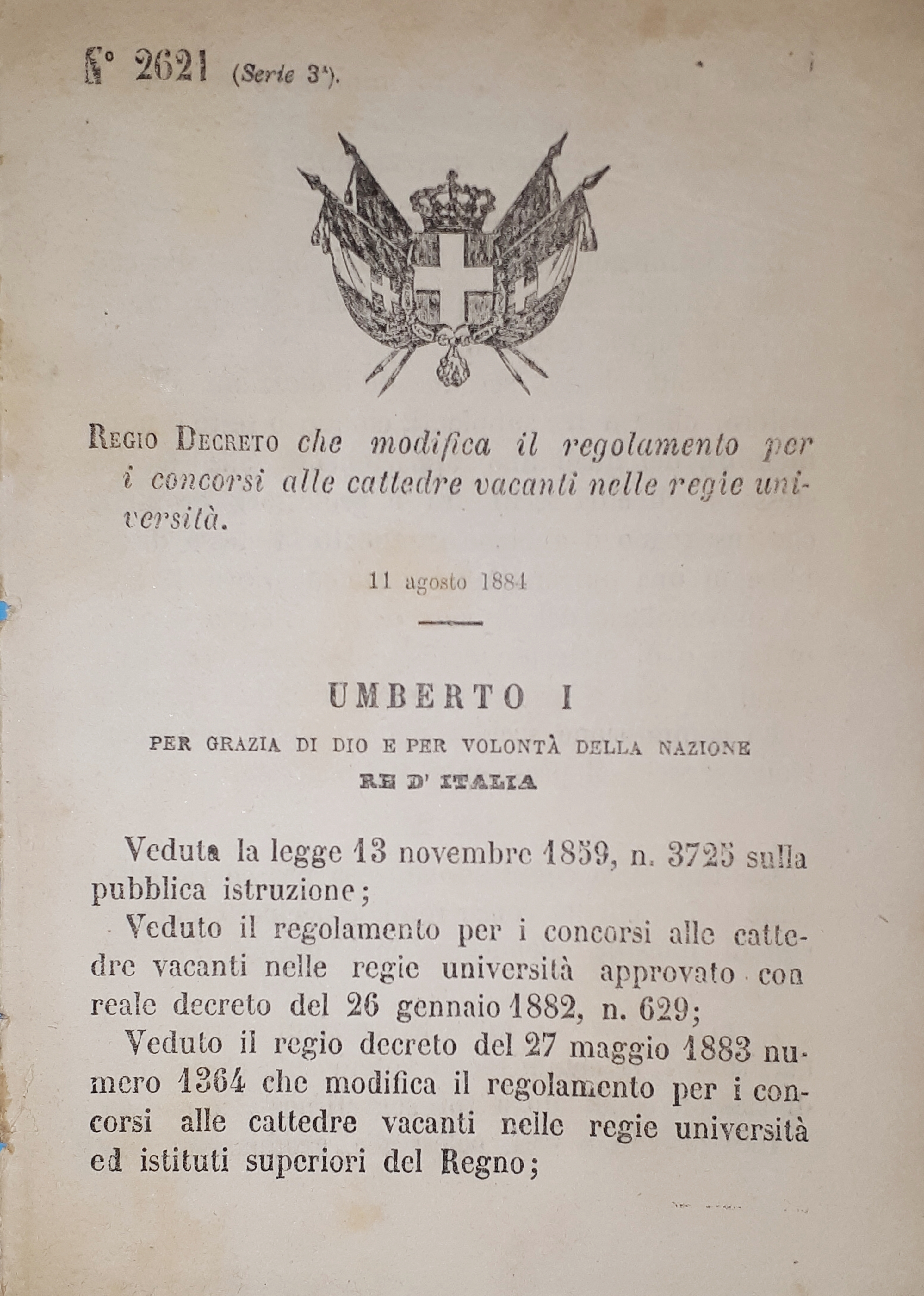 Decreto Regno Italia Concorsi alle cattedre vacanti nelle regie università …