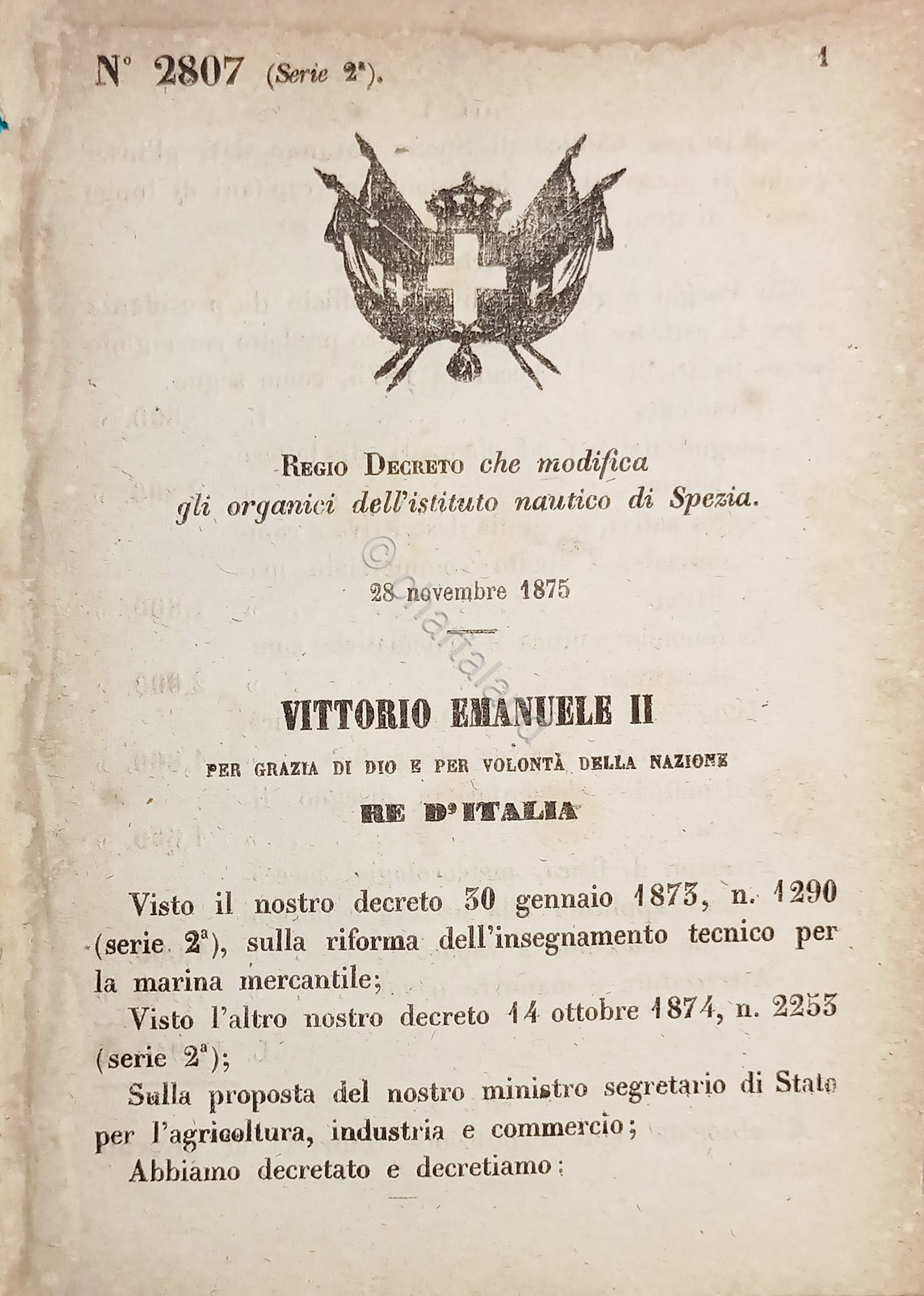 Decreto Regno Italia Modifica gli organici dell'istituto nautico di Spezia …