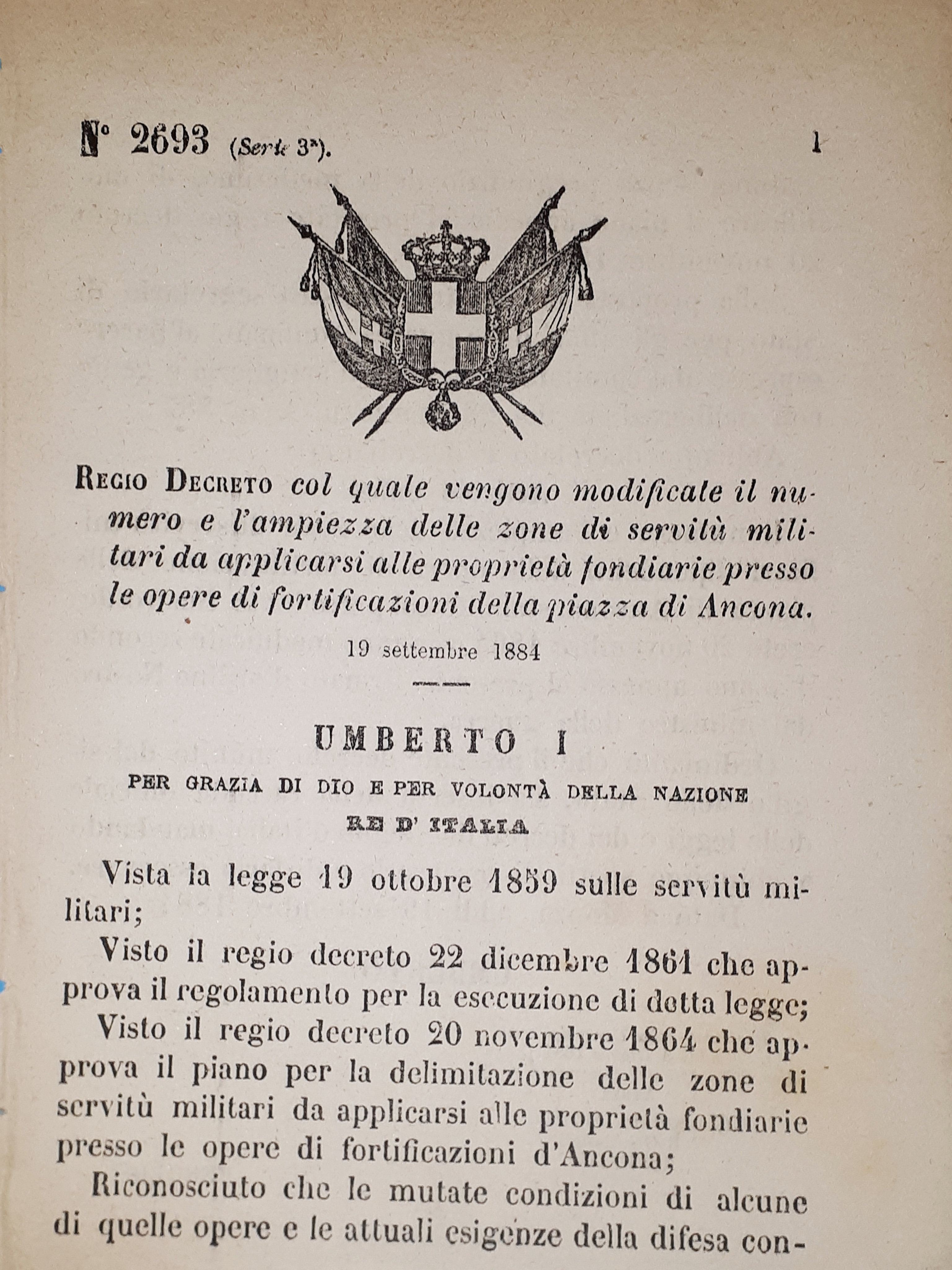 Decreto Regno Italia Numero e l'ampiezza zone servitù militari Ancona …