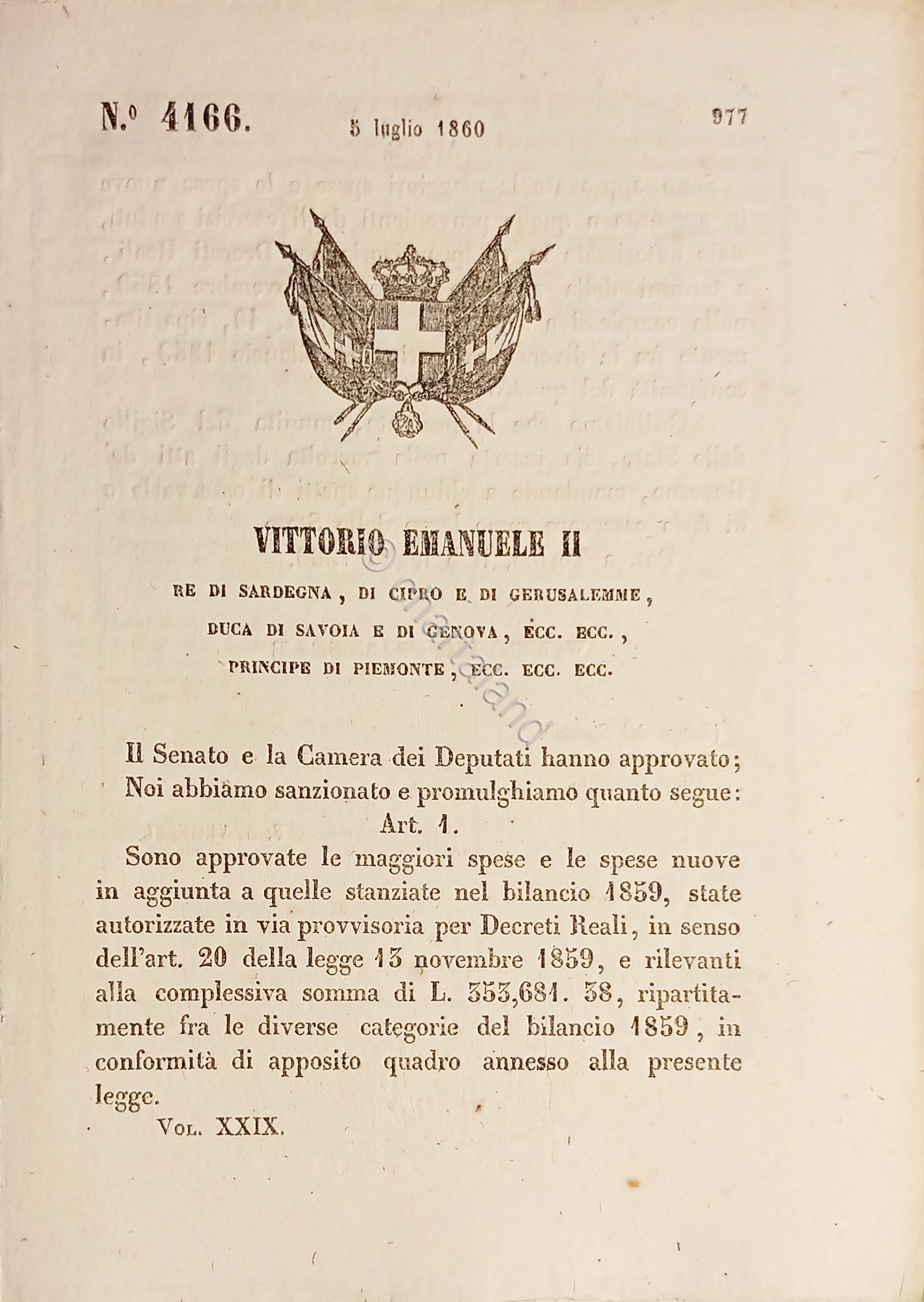 Decreto Regno Sardegna - Maggiori spese bilancio per i vari …