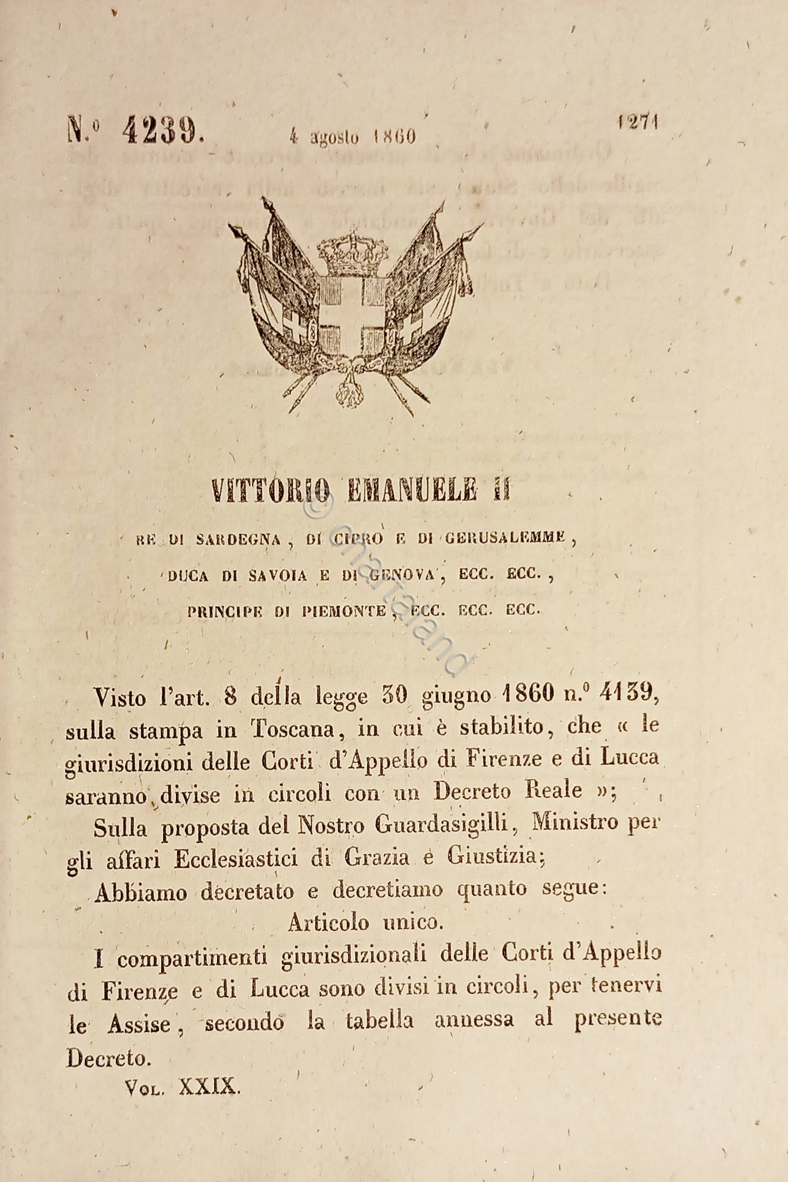 Decreto Regno Sardegna Divisione in circoli Corti d'Appello Firenze e …