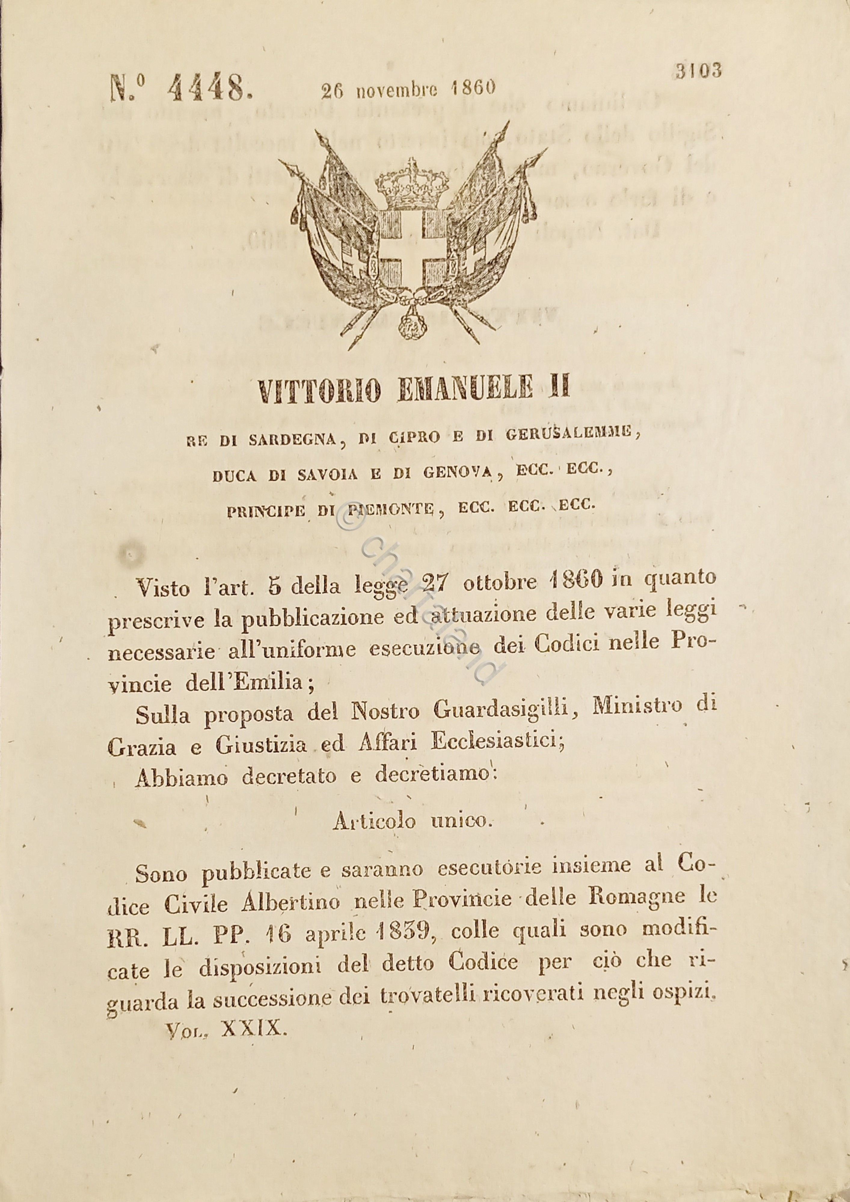 Decreto V. Emanuele II - Codice Civile Albertino nelle Province …