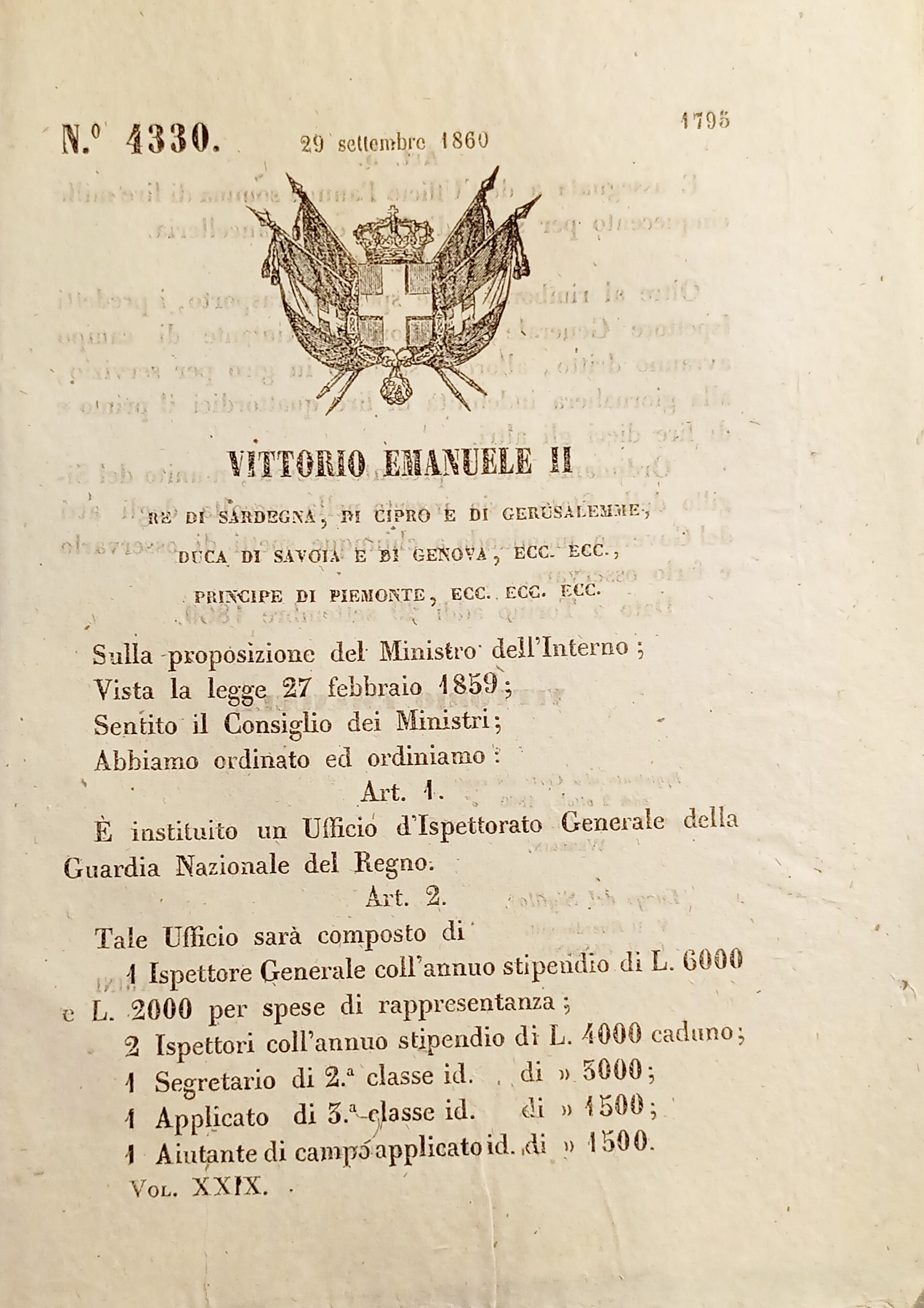 Decreto V. Emanuele II - È istituito un Ufficio di …