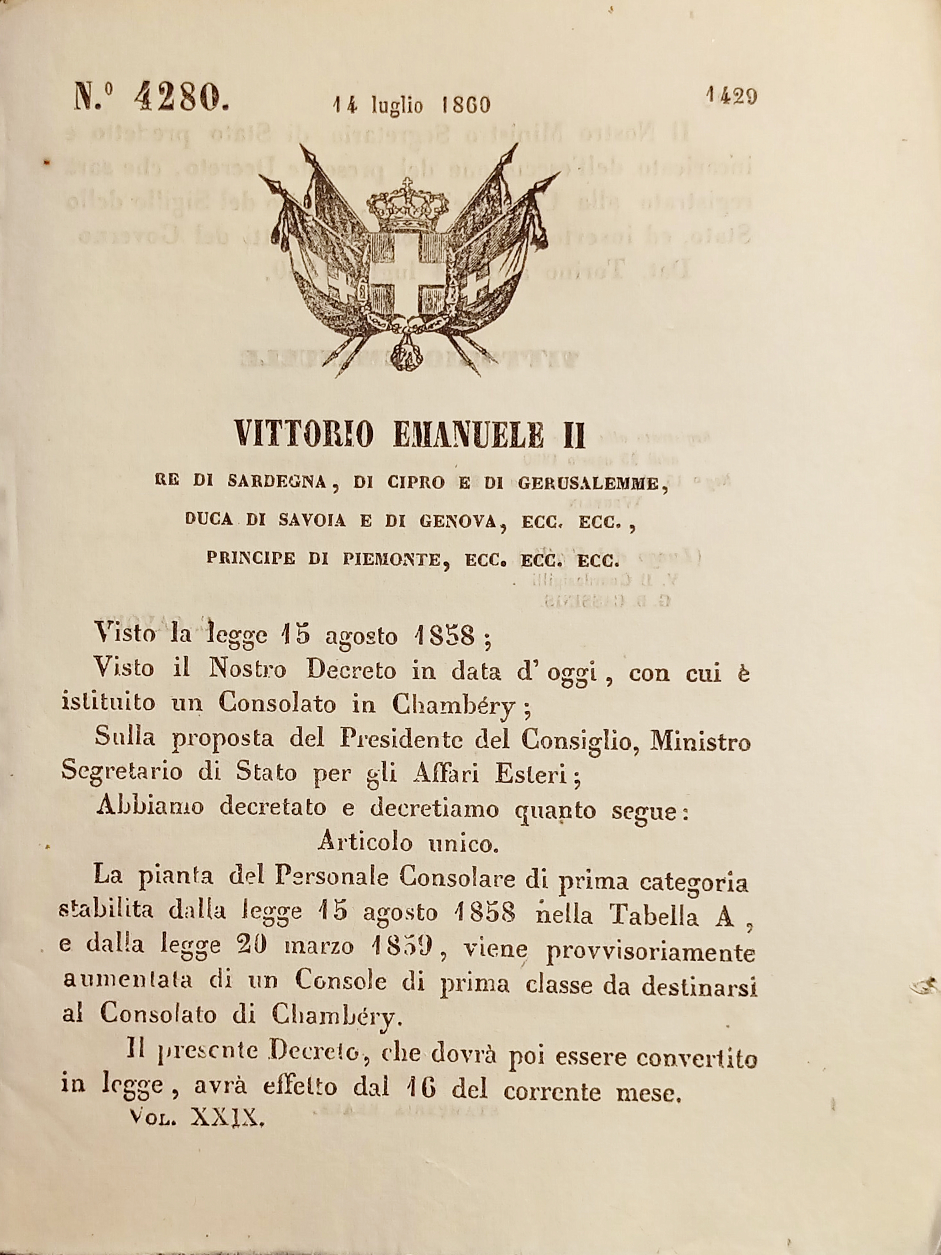 Decreto V. Emanuele II - Stabilità la pianta del Personale …