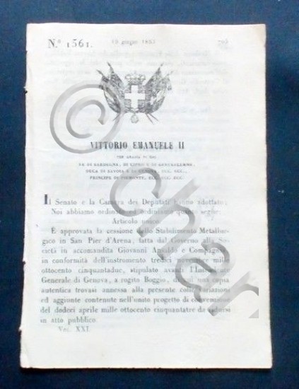 Decreto Vittorio Emanuele II - Cessione dello Stabilimento Metallurgico - …