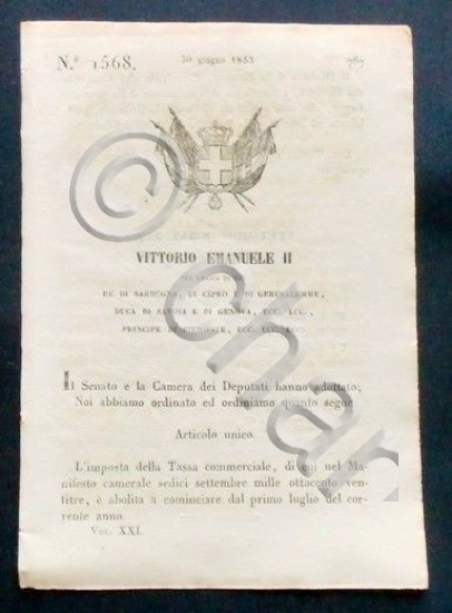 Decreto Vittorio Emanuele II - Imposta Tassa commerciale abolita - …