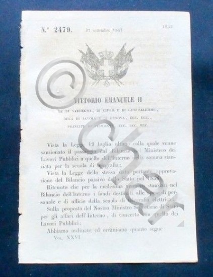 Decreto Vittorio Emanuele II - Scuola dei telegrafi elettrici - …