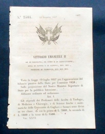 Decreto Vittorio Emanuele II - Stipendi dei Professori delle Facoltà …